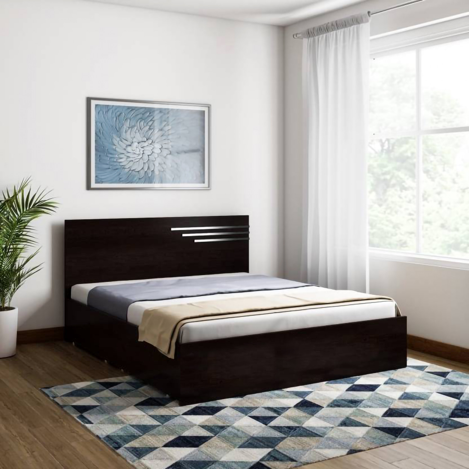 Image of Bharat Lifestyle Amsterdam Bed With Mattress Engineered Wood Queen Bed, 197 cm x 155 cm (6.46 ft x 5.09 ft) (Finish Color - Brown With Mattress, Delivery Condition - Knock Down)