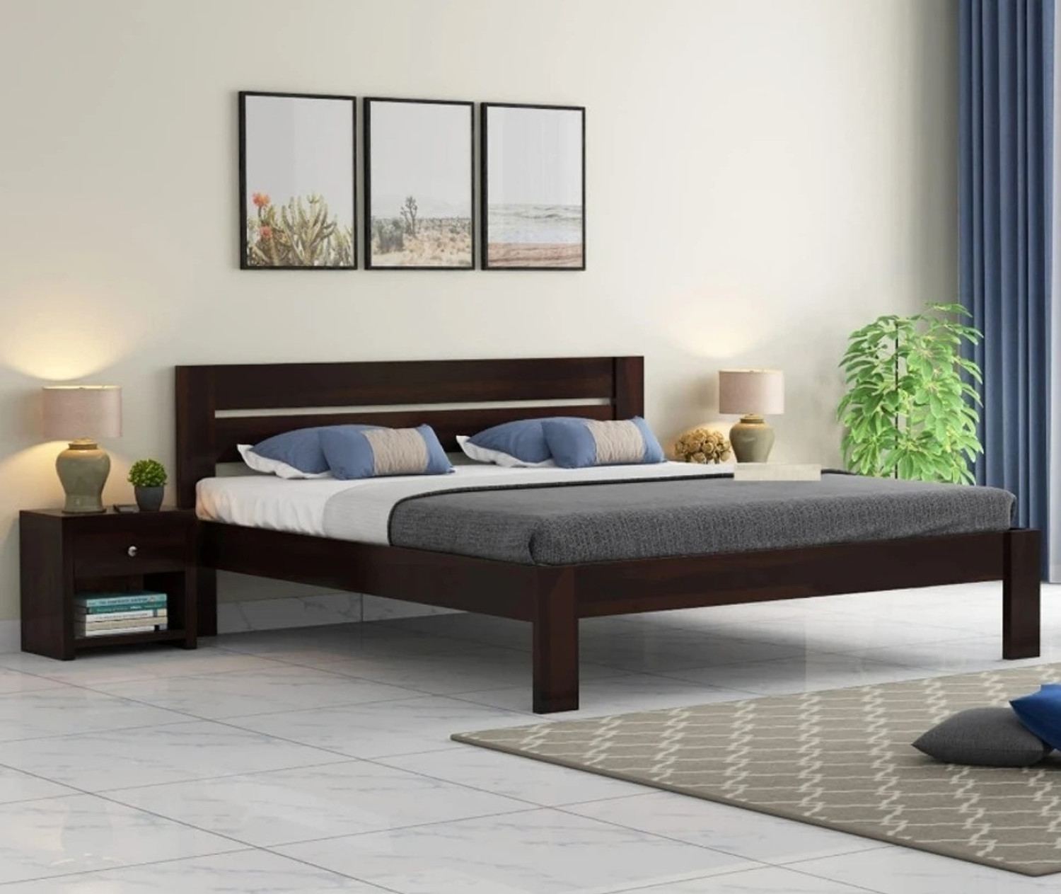 Sheesham Solid Wood Queen Bed, 208 cm x 160 cm (6.82 ft x 5.25 ft) (Fi