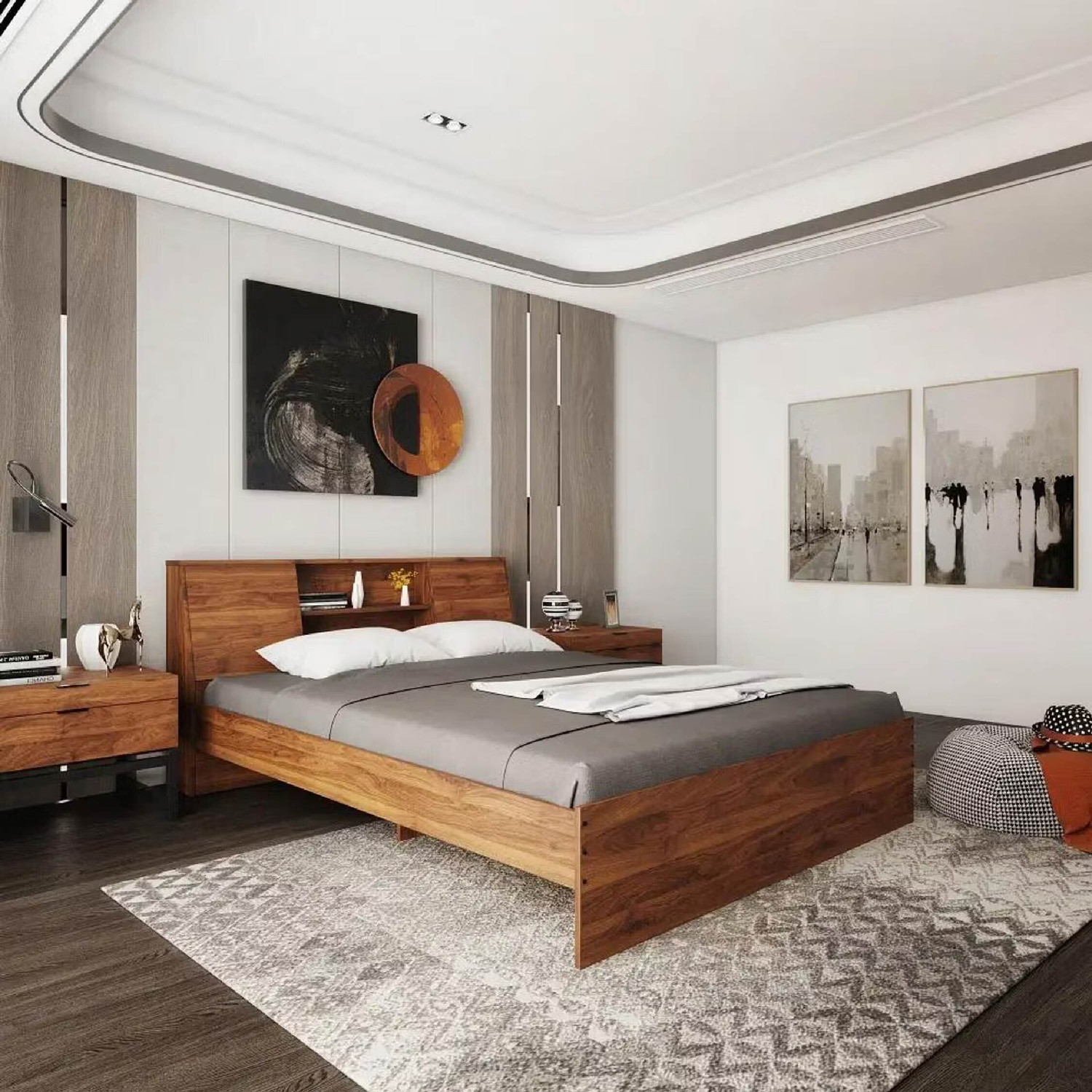 Image of Bharat Lifestyle Amsterdam Bed With Mattress Engineered Wood Queen Bed, 197 cm x 155 cm (6.46 ft x 5.09 ft) (Finish Color - Brown With Mattress, Delivery Condition - Knock Down)