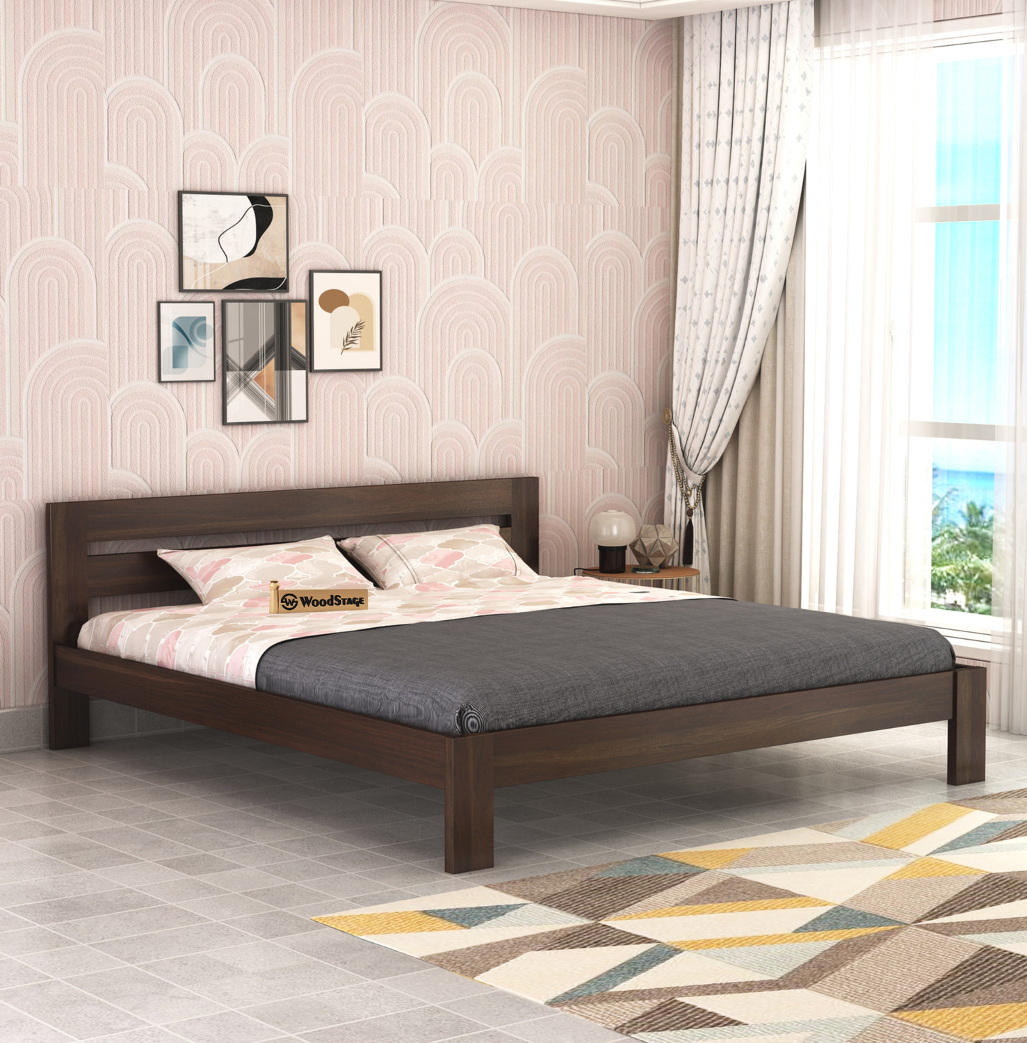 Image of homdec Venus Metal King Bed, 208 cm x 190 cm (6.82 ft x 6.23 ft) (Finish Color - Brown, Delivery Condition - DIY(Do-It-Yourself))