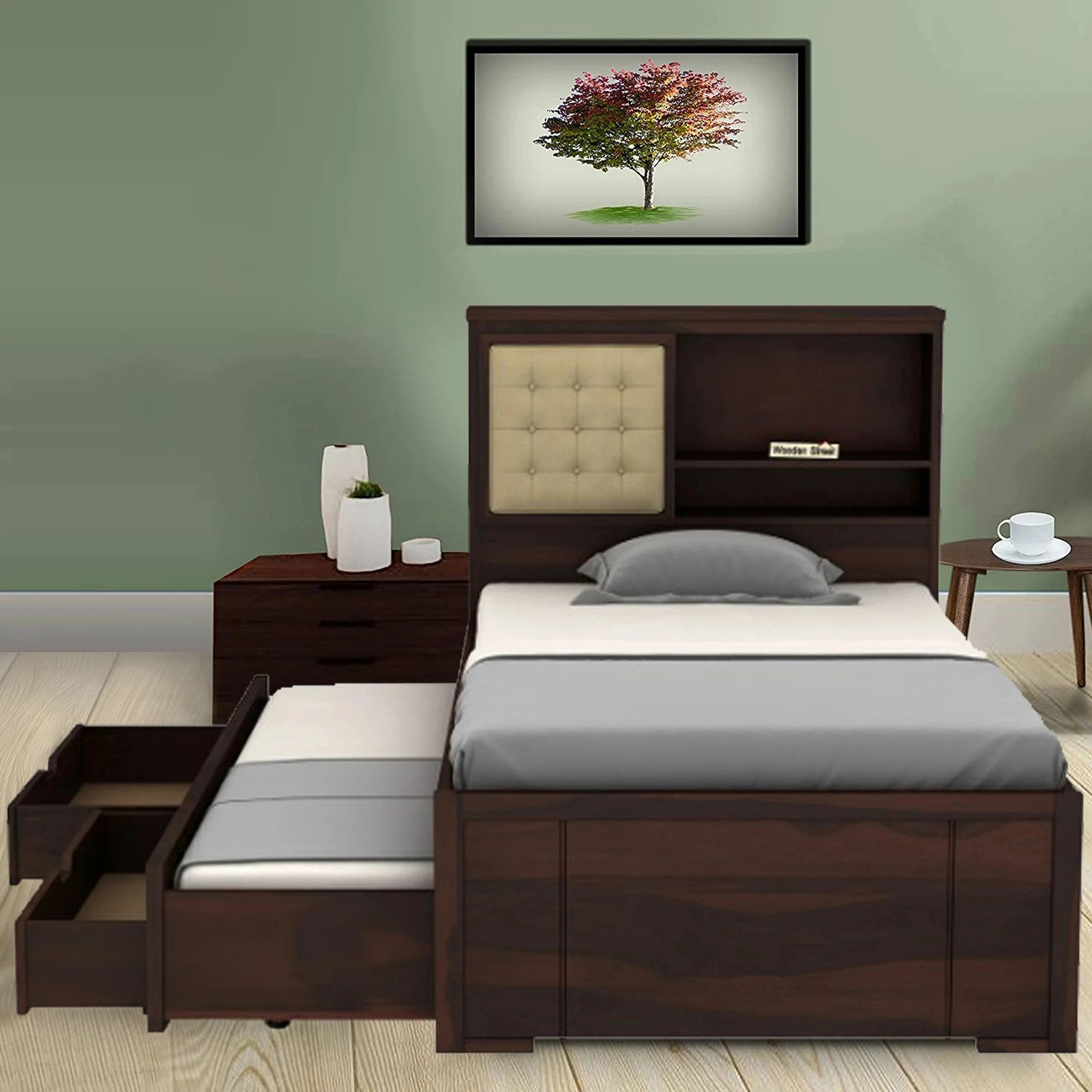 Image of Ganpati Arts Sheesham Wood Swift Bunk Bed Without Storage For Kids /Kids room Solid Wood Single Bed, 99.06 cm x 208.28 cm (3.25 ft x 6.83 ft) (Finish Color - Walnut Finish, Delivery Condition - DIY(Do-It-Yourself))