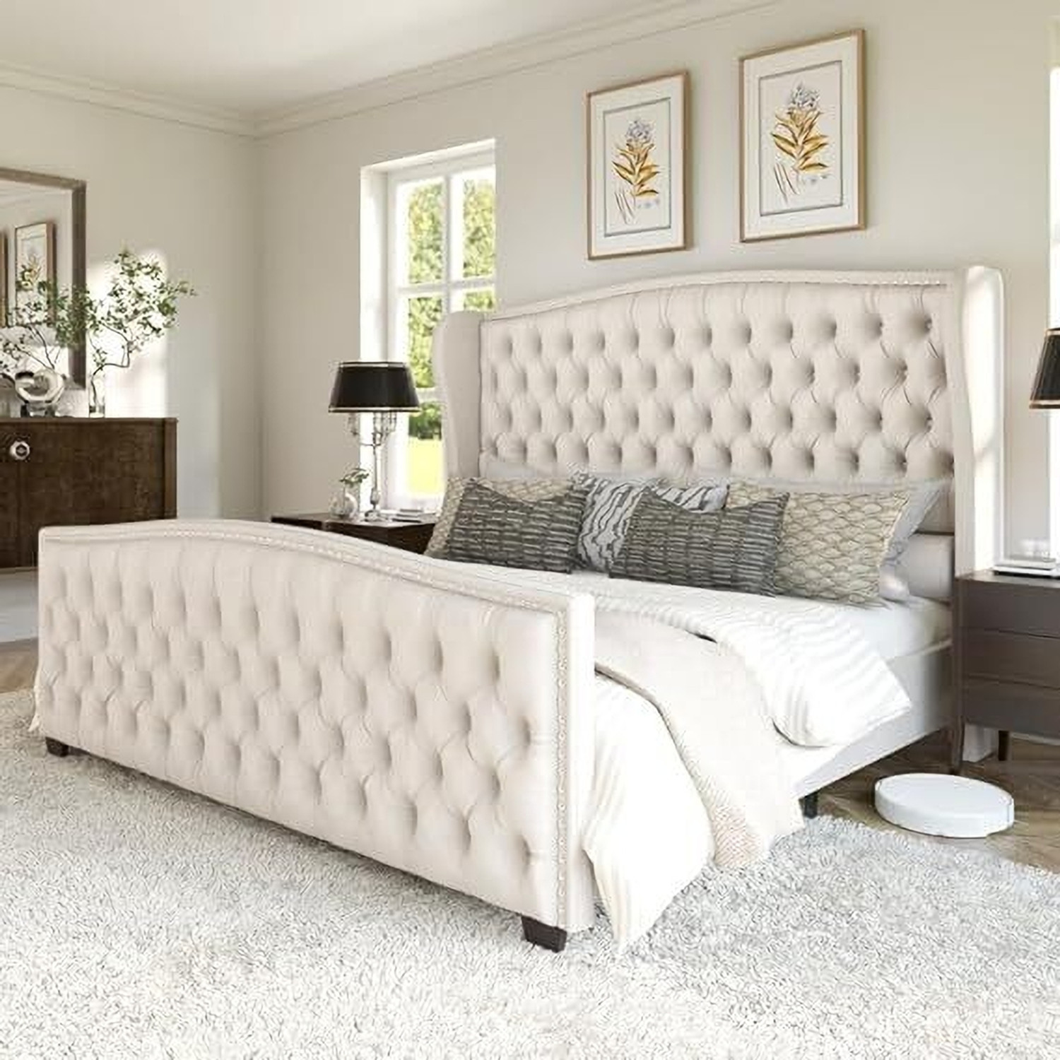Image of ROYALSTEEL Luxury sunflower G&W 213x182cm Solid Wood King Box Bed, 213 cm x 182 cm (6.99 ft x 5.97 ft) (Finish Color - Bottlegreen And white, Delivery Condition - Knock Down)
