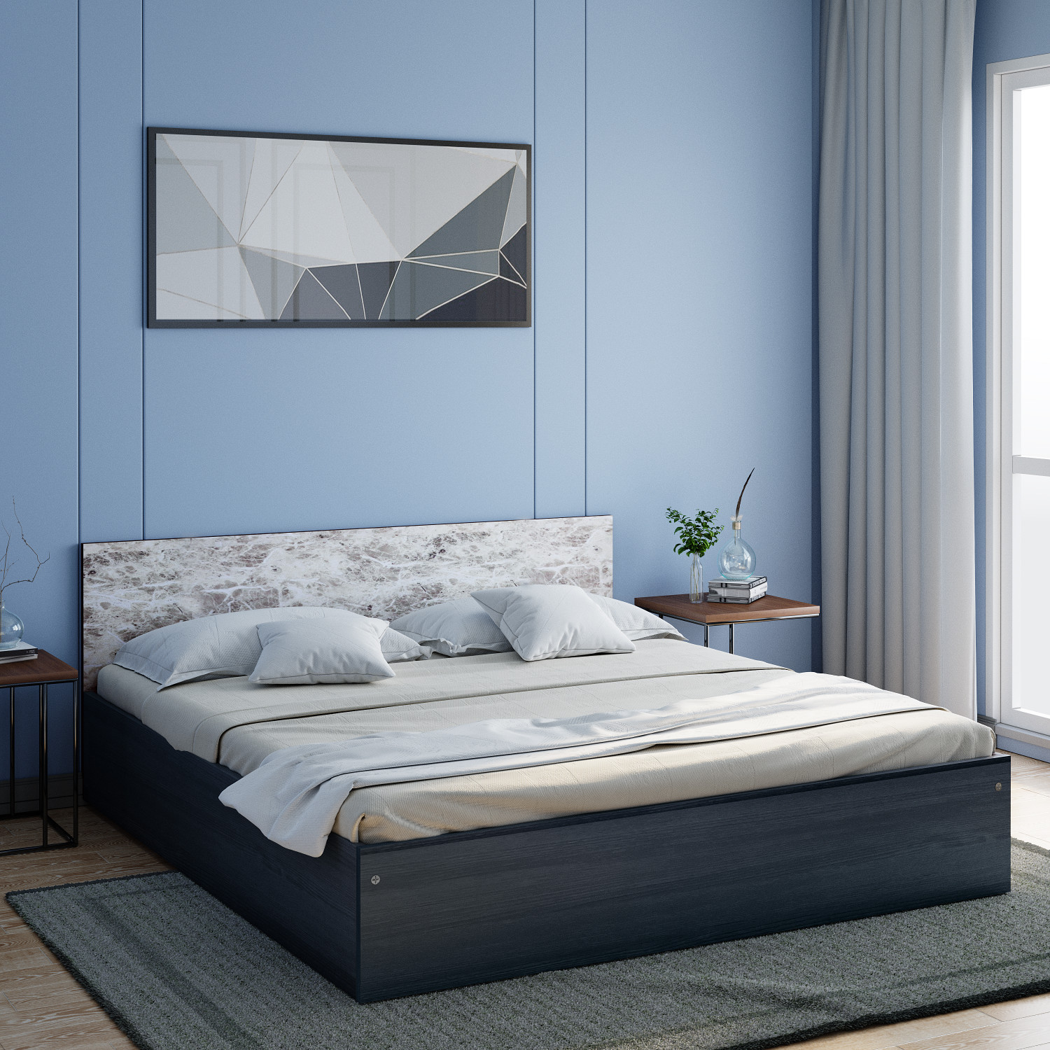 Image of Bharat Lifestyle Cyprus Low height Engineered Wood Queen Bed, 157.42 cm x 187.92 cm (5.16 ft x 6.17 ft)