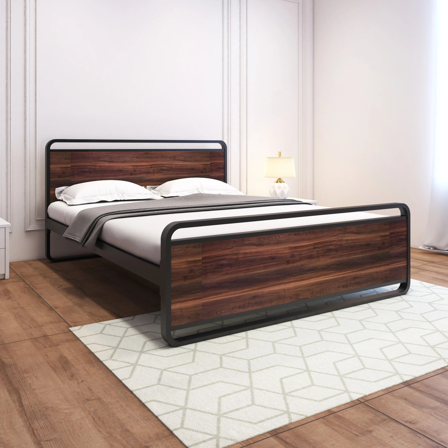 Image of homdec Venus Metal King Bed, 208 cm x 190 cm (6.82 ft x 6.23 ft) (Finish Color - Brown, Delivery Condition - DIY(Do-It-Yourself))