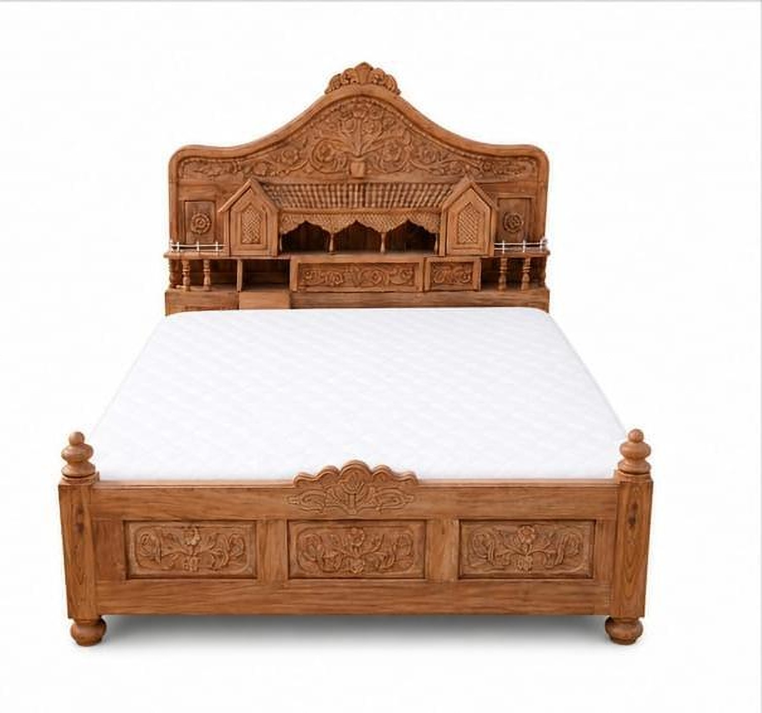 Image of ROYALSTEEL Luxury sunflower G&W 213x182cm Solid Wood King Box Bed, 213 cm x 182 cm (6.99 ft x 5.97 ft) (Finish Color - Bottlegreen And white, Delivery Condition - Knock Down)