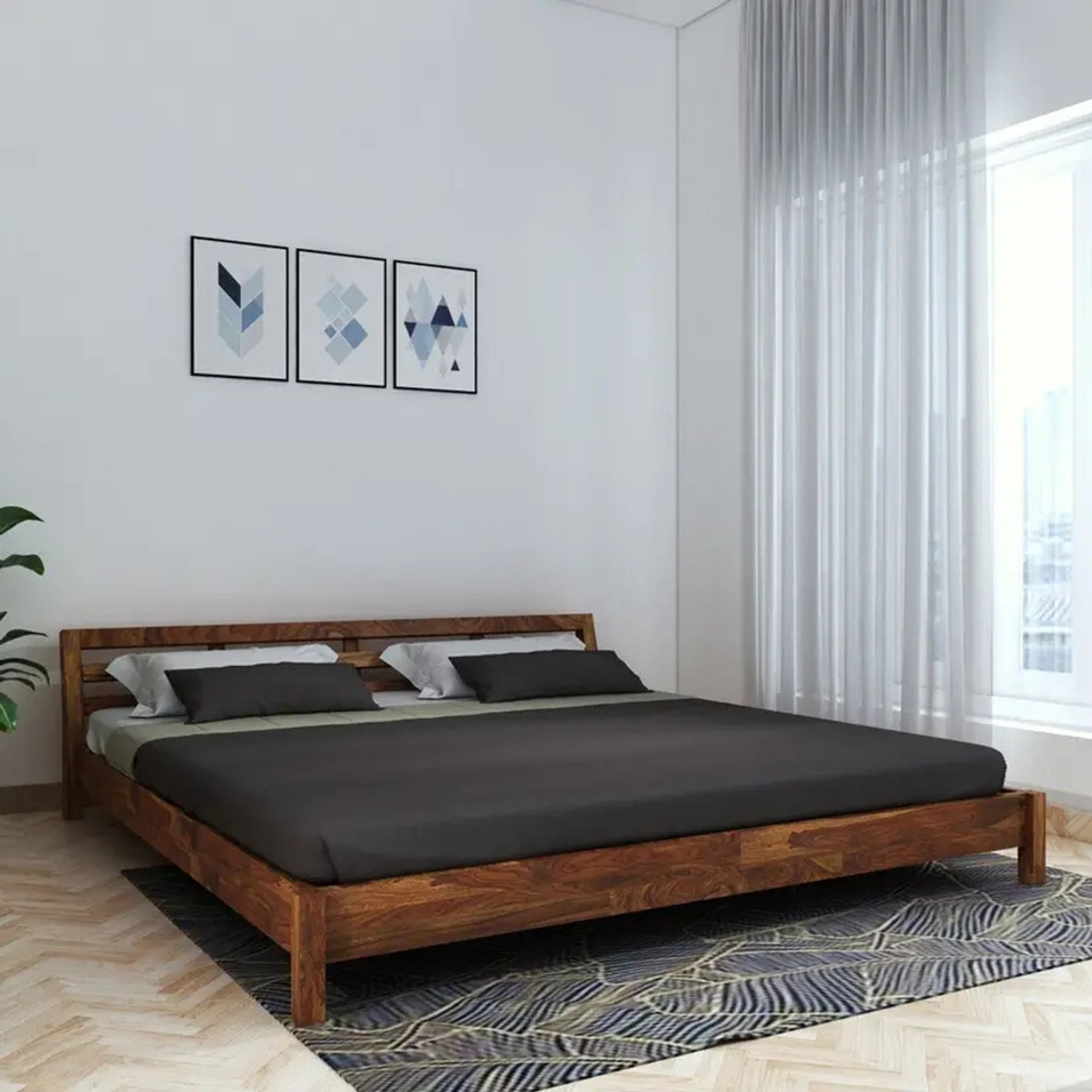 Image of homdec Venus Metal King Bed, 208 cm x 190 cm (6.82 ft x 6.23 ft) (Finish Color - Brown, Delivery Condition - DIY(Do-It-Yourself))