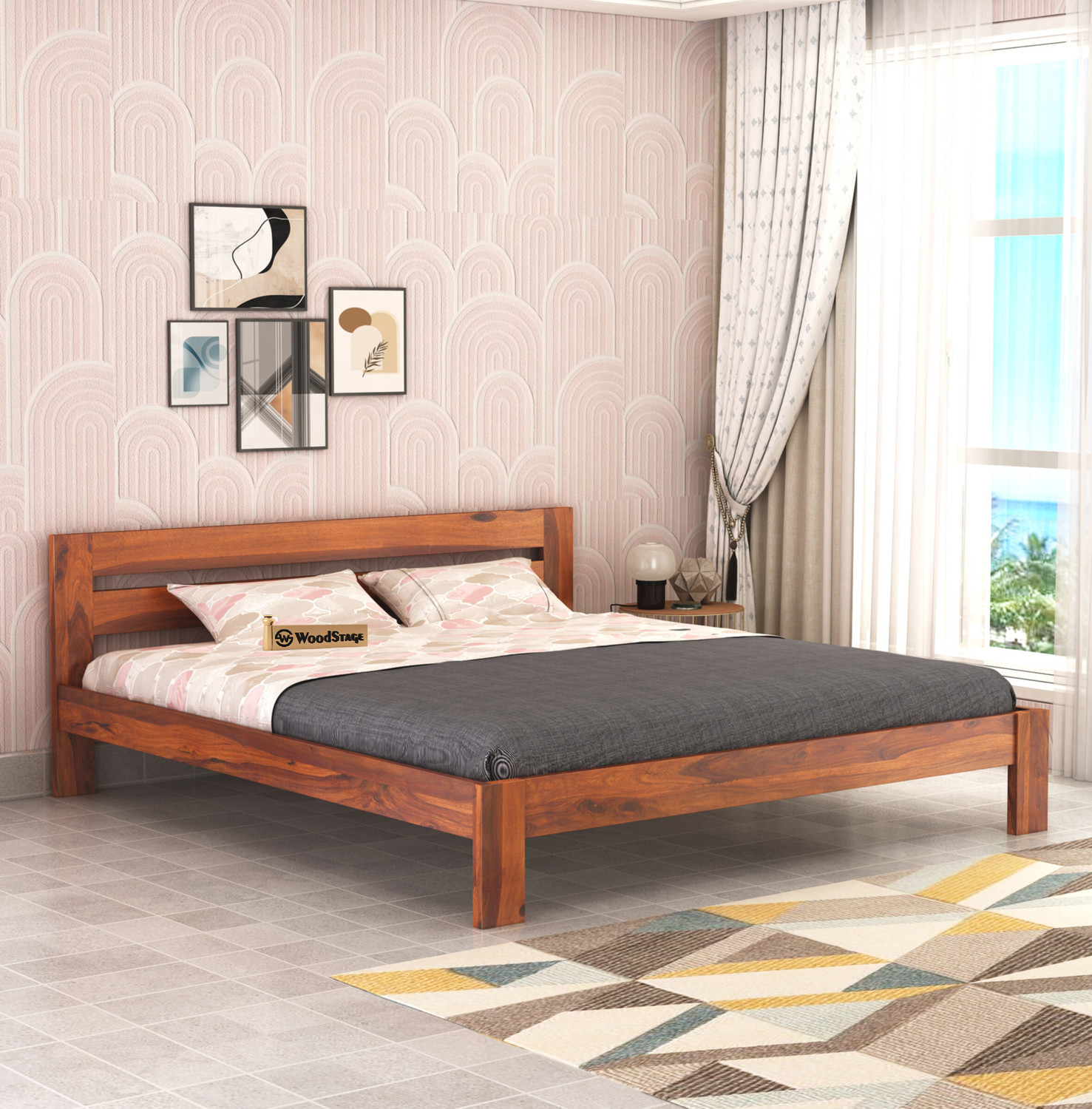 Image of homdec Venus Metal King Bed, 208 cm x 190 cm (6.82 ft x 6.23 ft) (Finish Color - Brown, Delivery Condition - DIY(Do-It-Yourself))