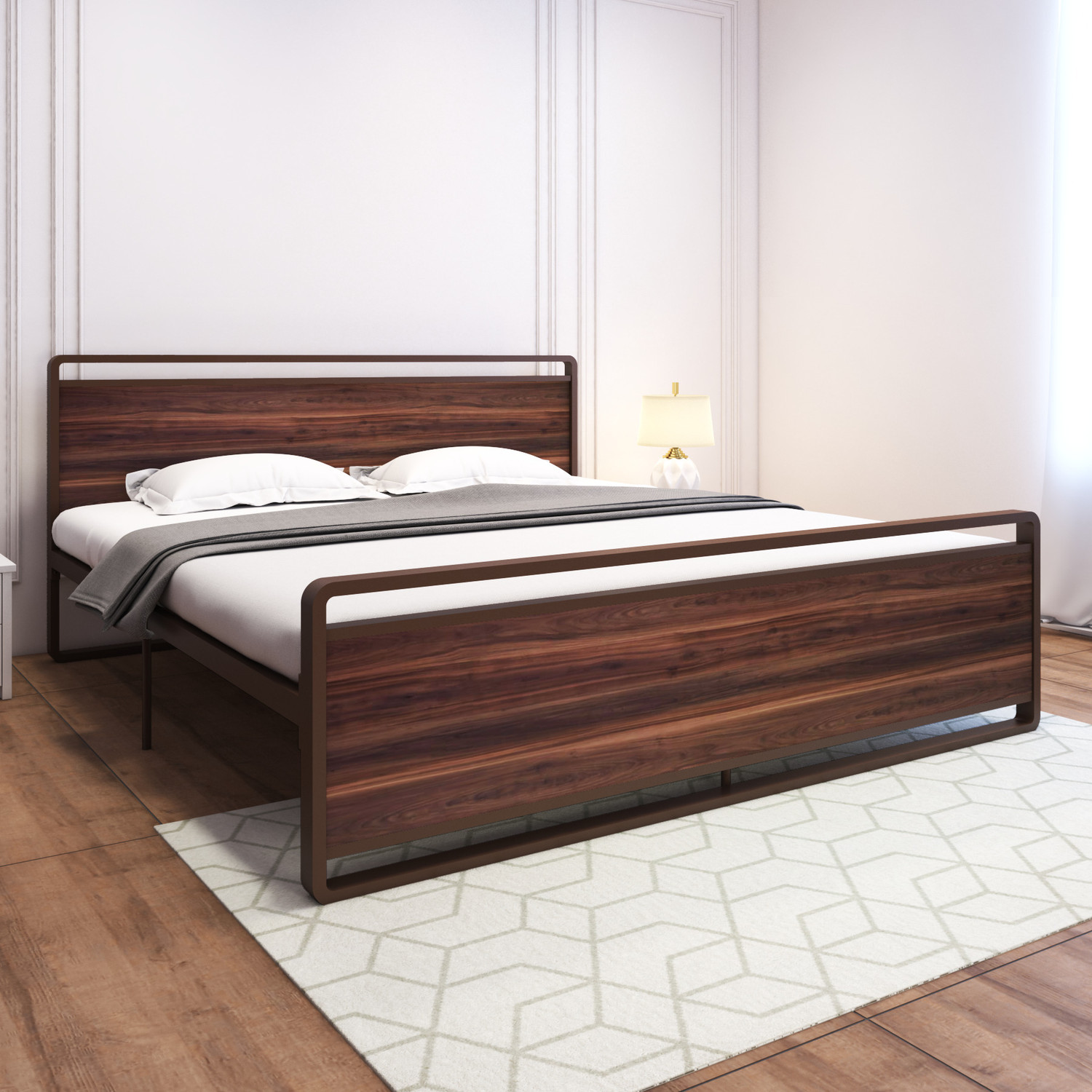 Image of homdec Venus Metal King Bed, 208 cm x 190 cm (6.82 ft x 6.23 ft) (Finish Color - Brown, Delivery Condition - DIY(Do-It-Yourself))