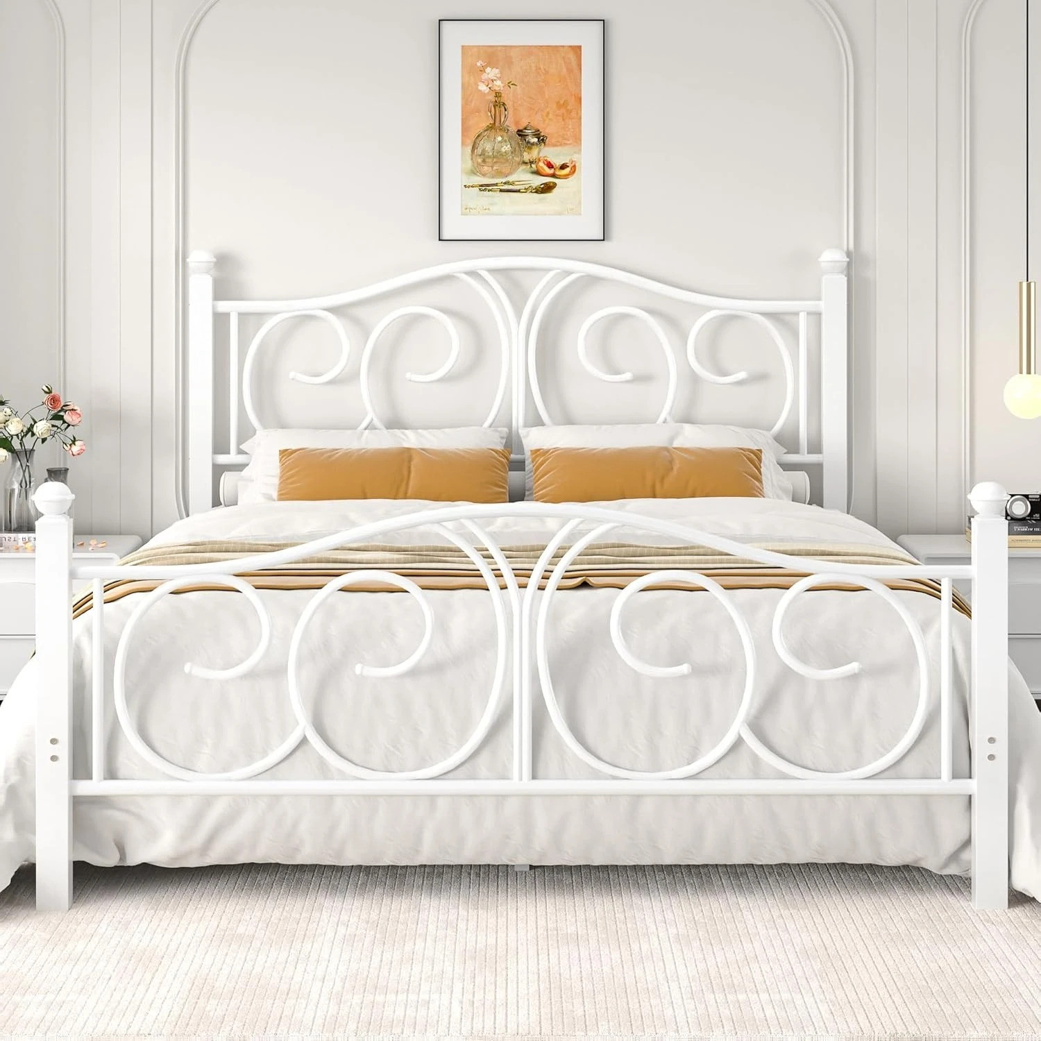 Image of homdec Venus Metal King Bed, 208 cm x 190 cm (6.82 ft x 6.23 ft) (Finish Color - Brown, Delivery Condition - DIY(Do-It-Yourself))