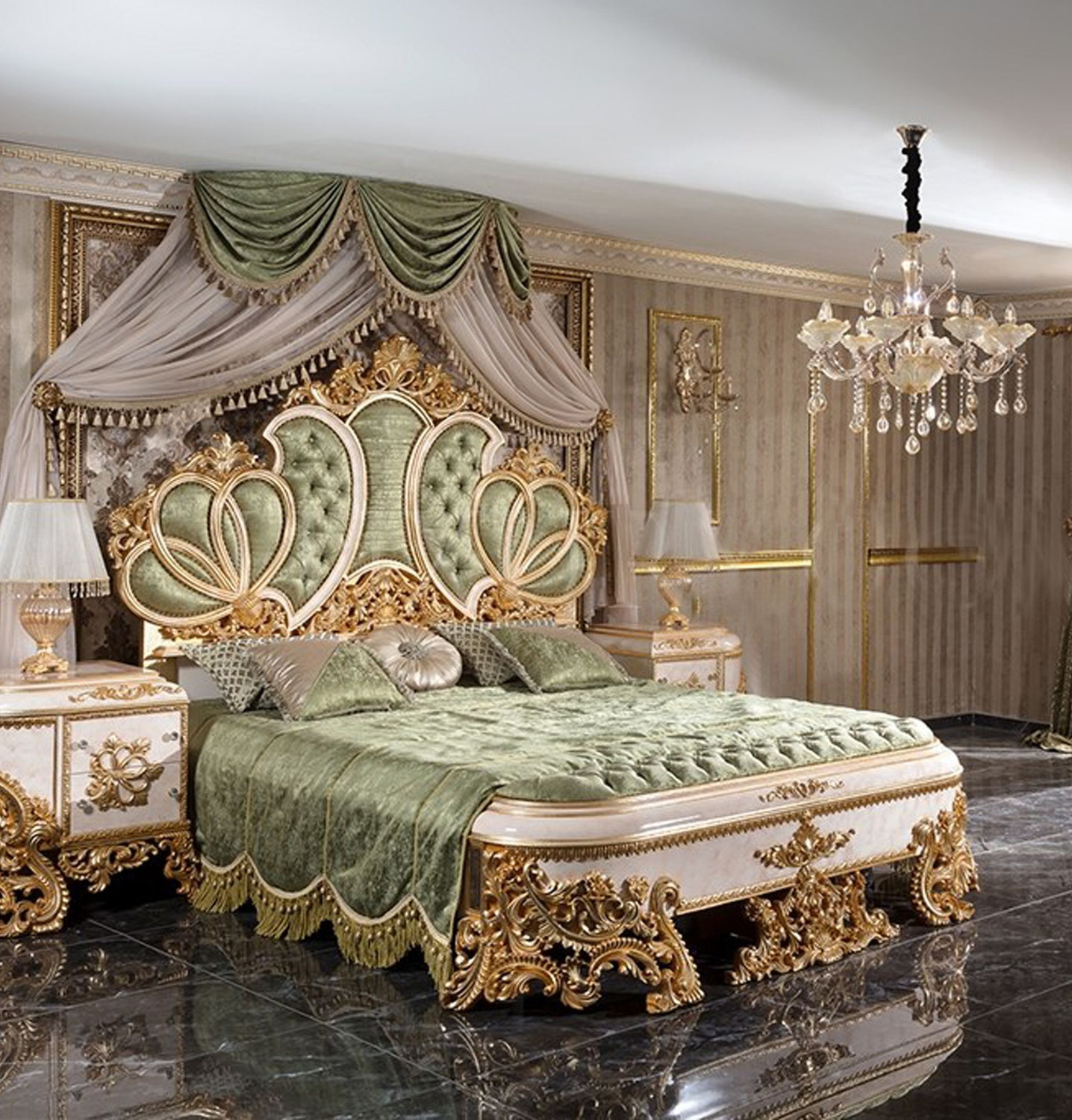 Image of ROYALSTEEL Luxury sunflower G&W 213x182cm Solid Wood King Box Bed, 213 cm x 182 cm (6.99 ft x 5.97 ft) (Finish Color - Bottlegreen And white, Delivery Condition - Knock Down)