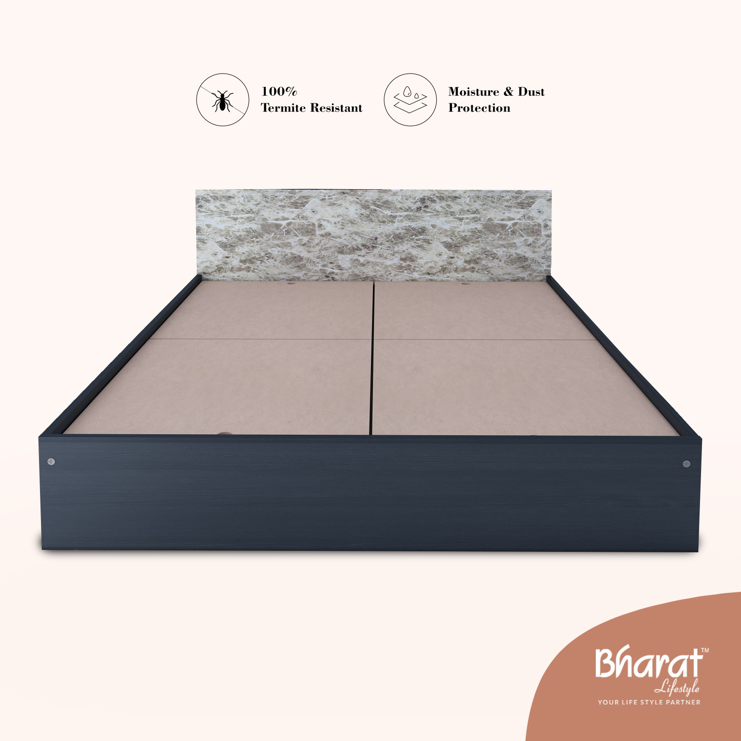 Image of Bharat Lifestyle Cyprus Low height Engineered Wood Queen Bed, 157.42 cm x 187.92 cm (5.16 ft x 6.17 ft)