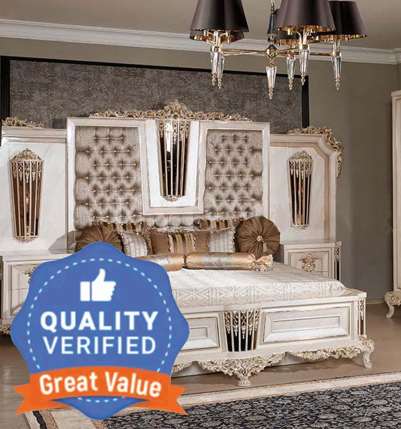 Image of ROYALSTEEL Luxury sunflower G&W 213x182cm Solid Wood King Box Bed, 213 cm x 182 cm (6.99 ft x 5.97 ft) (Finish Color - Bottlegreen And white, Delivery Condition - Knock Down)