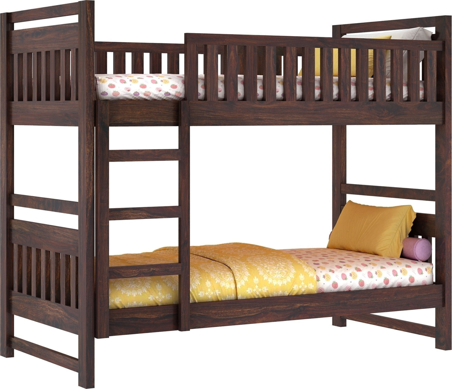 Image of Ganpati Arts Sheesham Wood Swift Bunk Bed Without Storage For Kids /Kids room Solid Wood Single Bed, 99.06 cm x 208.28 cm (3.25 ft x 6.83 ft) (Finish Color - Walnut Finish, Delivery Condition - DIY(Do-It-Yourself))