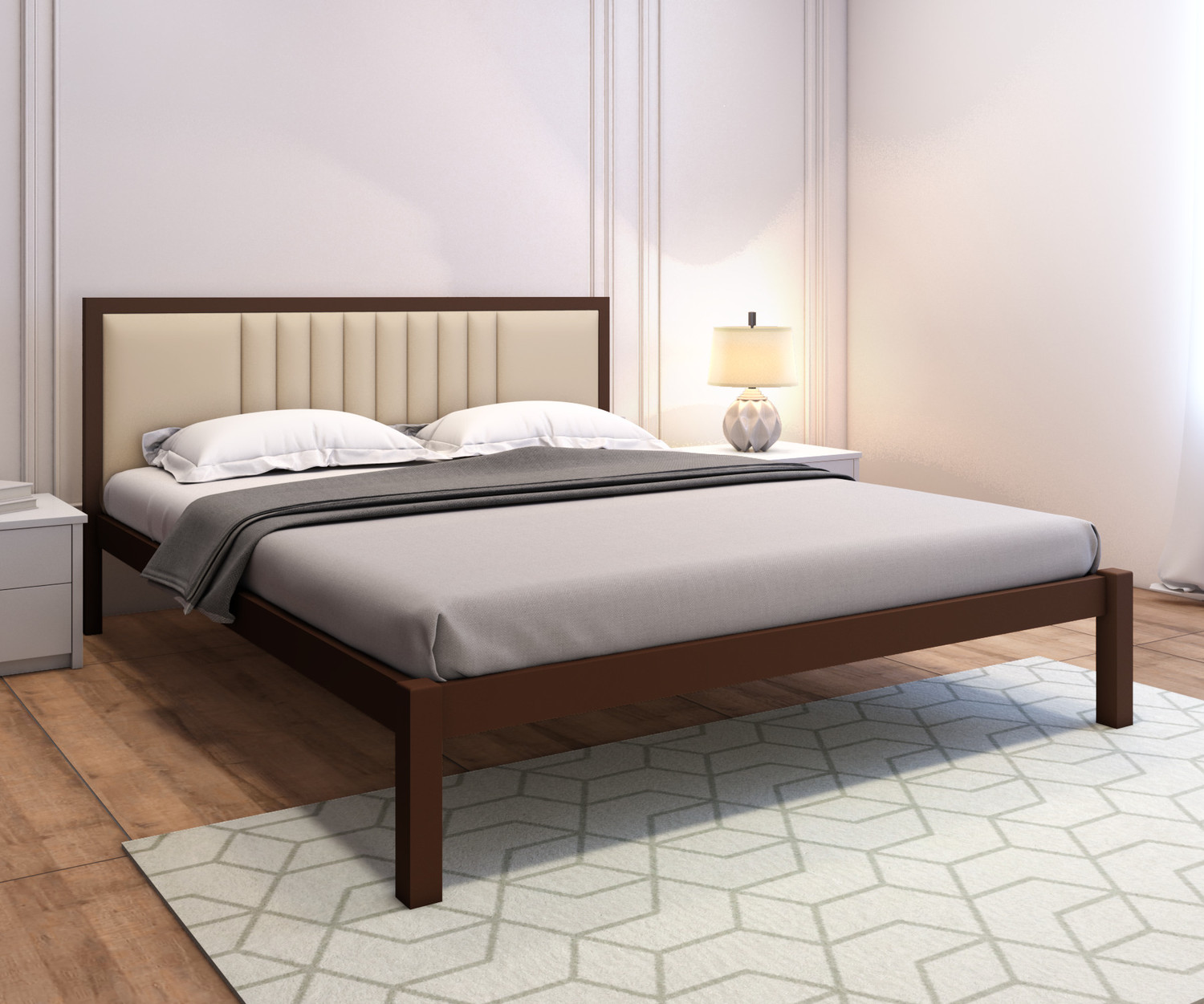 Image of homdec Venus Metal King Bed, 208 cm x 190 cm (6.82 ft x 6.23 ft) (Finish Color - Brown, Delivery Condition - DIY(Do-It-Yourself))