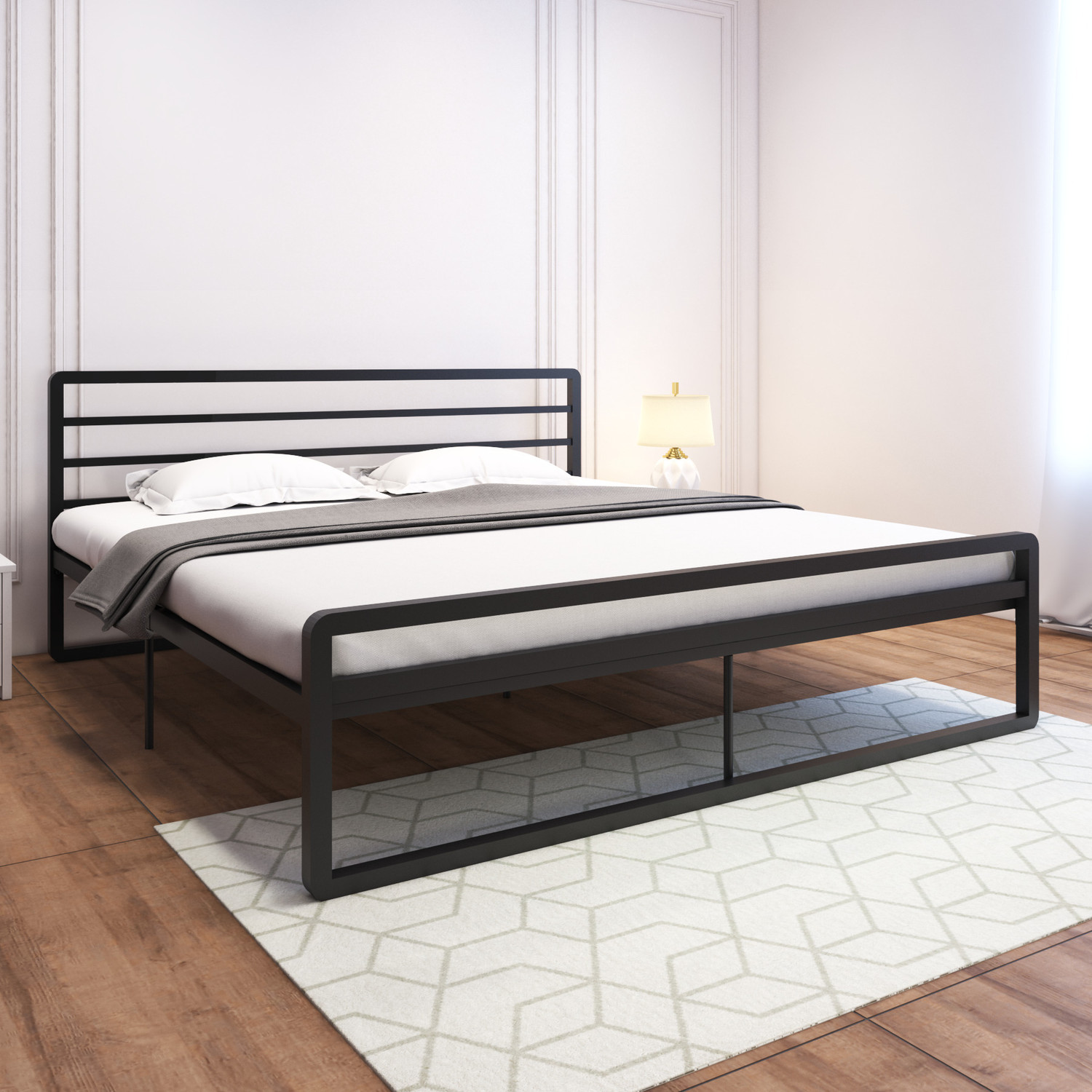 Image of homdec Venus Metal King Bed, 208 cm x 190 cm (6.82 ft x 6.23 ft) (Finish Color - Brown, Delivery Condition - DIY(Do-It-Yourself))