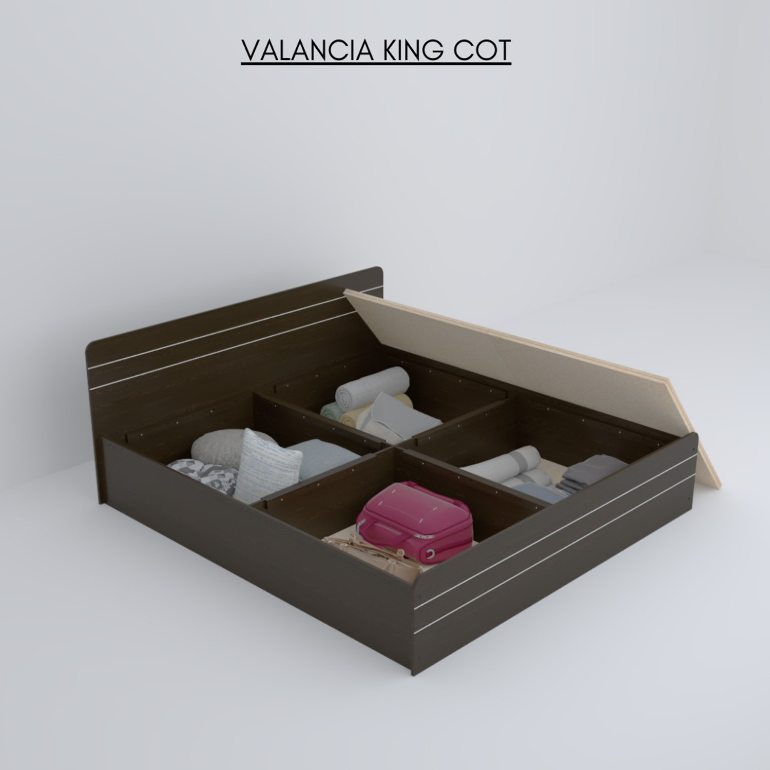 Image of NEUDOT Valancia King Engineered Wood King Box Bed, 200.1 cm x 190.5 cm (6.56 ft x 6.25 ft)