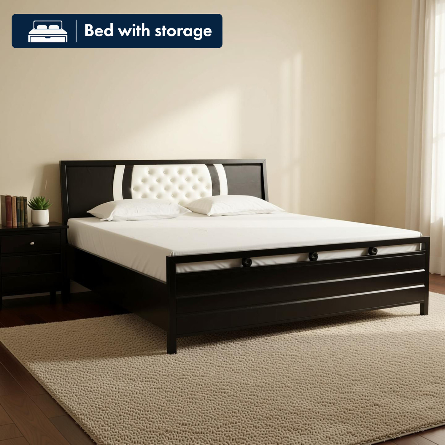 Image of homdec Venus Metal King Bed, 208 cm x 190 cm (6.82 ft x 6.23 ft) (Finish Color - Brown, Delivery Condition - DIY(Do-It-Yourself))