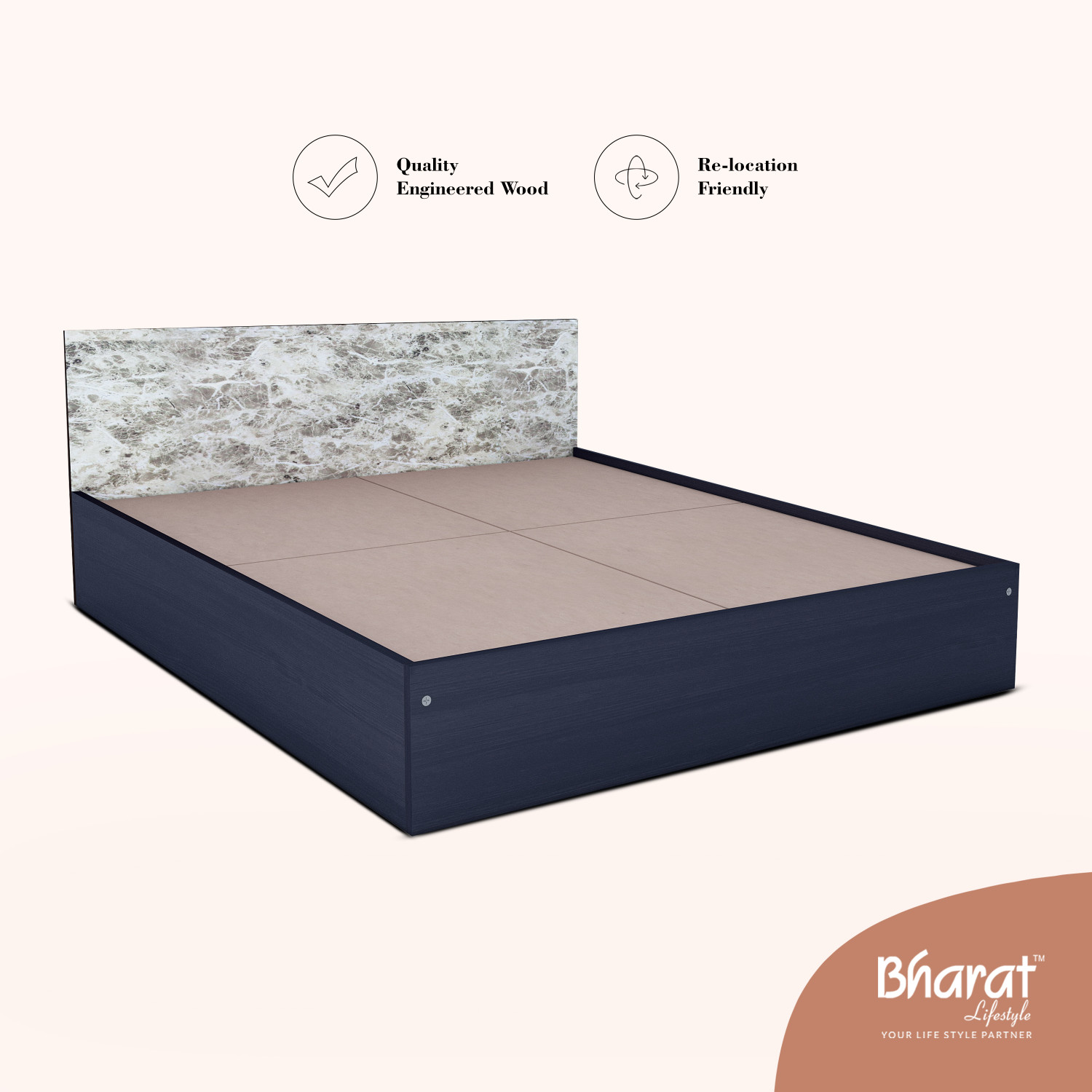 Image of Bharat Lifestyle Cyprus Low height Engineered Wood Queen Bed, 157.42 cm x 187.92 cm (5.16 ft x 6.17 ft)