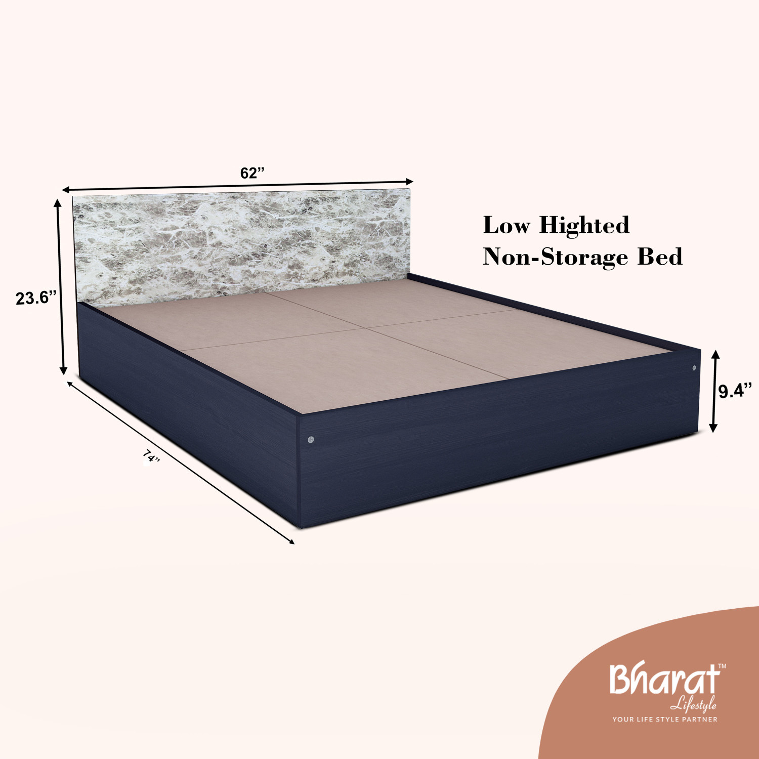 Image of Bharat Lifestyle Cyprus Low height Engineered Wood Queen Bed, 157.42 cm x 187.92 cm (5.16 ft x 6.17 ft)