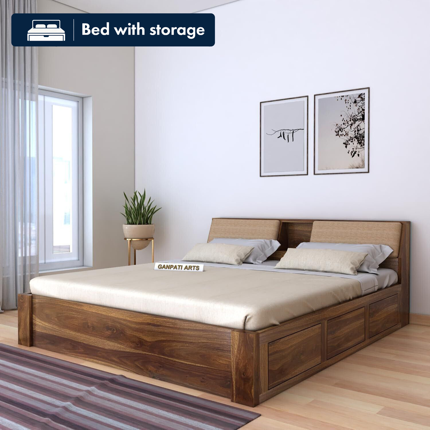 Image of Ganpati Arts Sheesham Wood Swift Bunk Bed Without Storage For Kids /Kids room Solid Wood Single Bed, 99.06 cm x 208.28 cm (3.25 ft x 6.83 ft) (Finish Color - Walnut Finish, Delivery Condition - DIY(Do-It-Yourself))