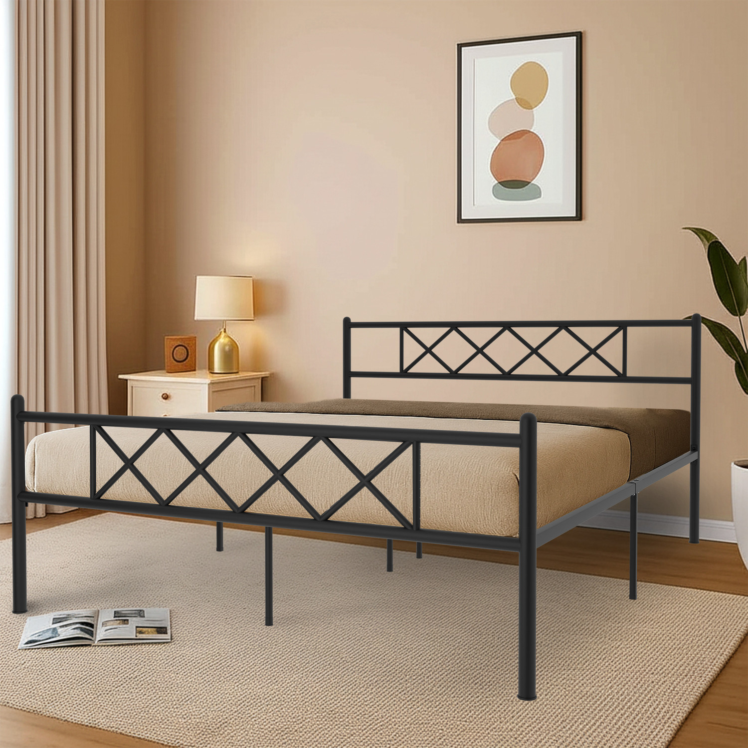 Image of homdec Venus Metal King Bed, 208 cm x 190 cm (6.82 ft x 6.23 ft) (Finish Color - Brown, Delivery Condition - DIY(Do-It-Yourself))