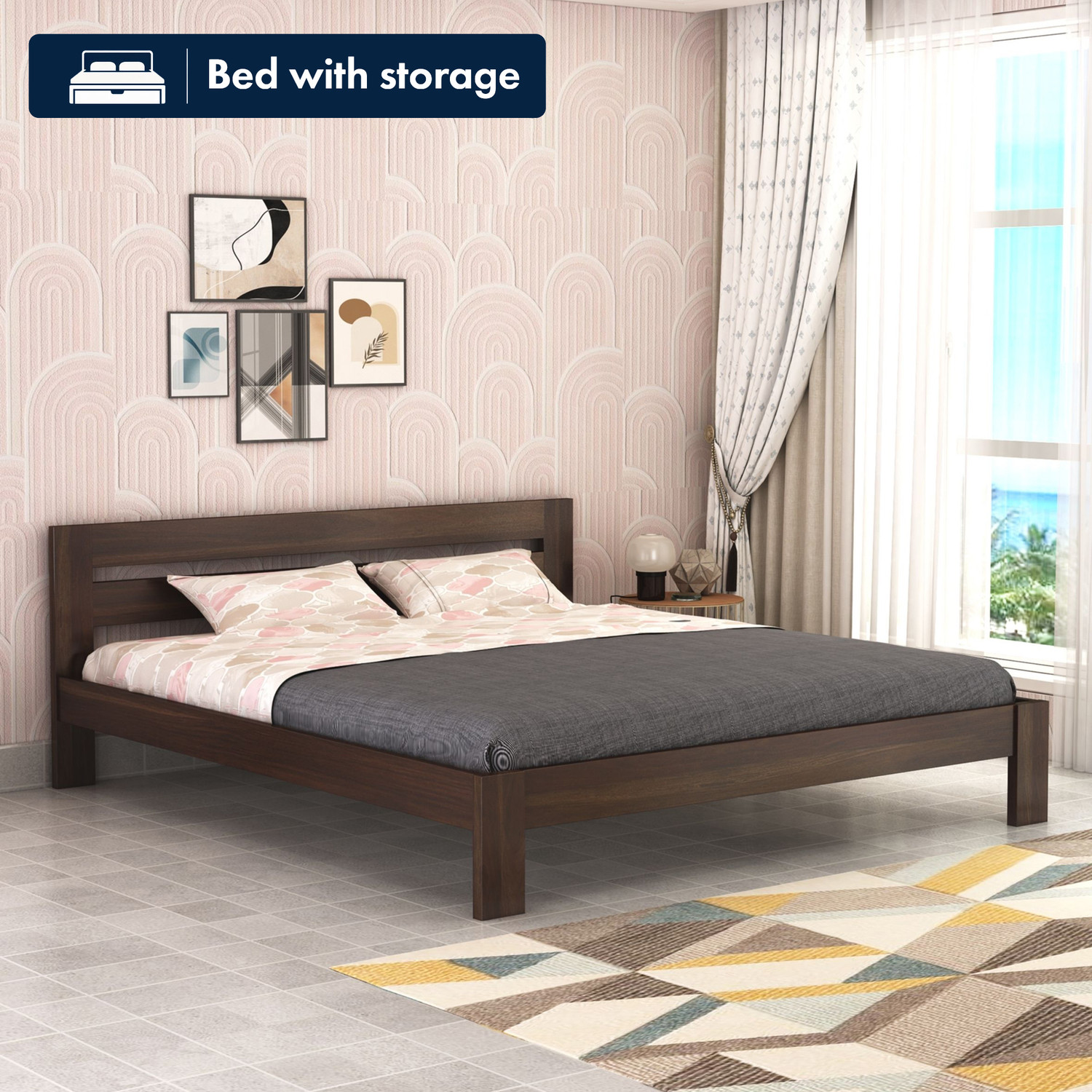 Image of homdec Venus Metal King Bed, 208 cm x 190 cm (6.82 ft x 6.23 ft) (Finish Color - Brown, Delivery Condition - DIY(Do-It-Yourself))
