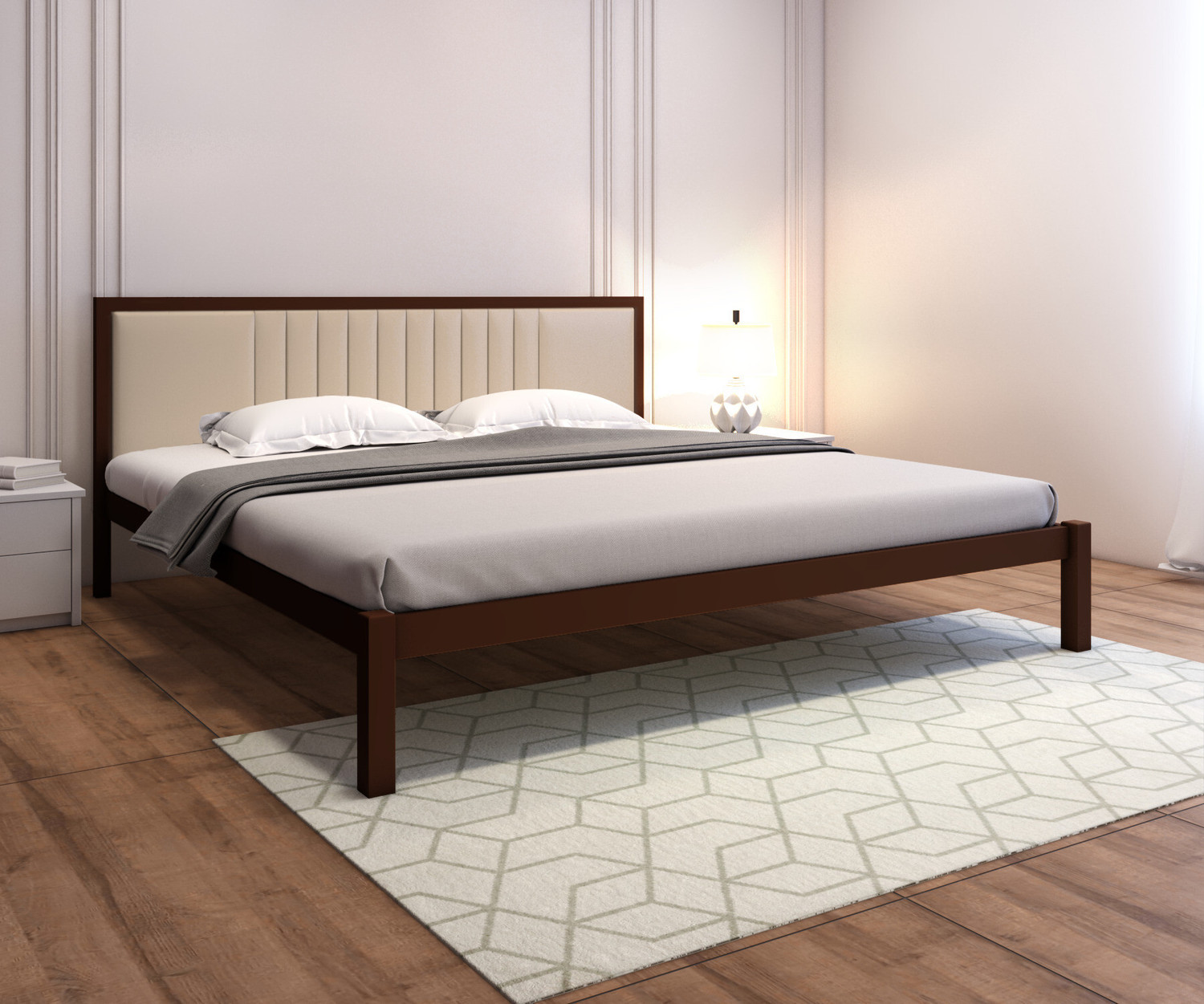 Image of homdec Venus Metal King Bed, 208 cm x 190 cm (6.82 ft x 6.23 ft) (Finish Color - Brown, Delivery Condition - DIY(Do-It-Yourself))