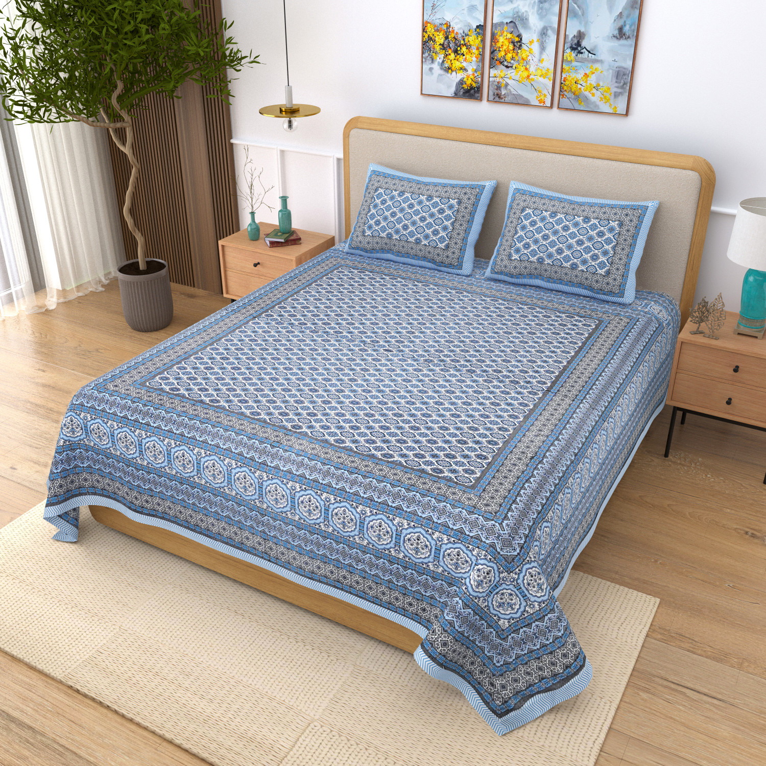 EasyGoods 240 TC Cotton King Jaipuri Prints Flat Bedsheet