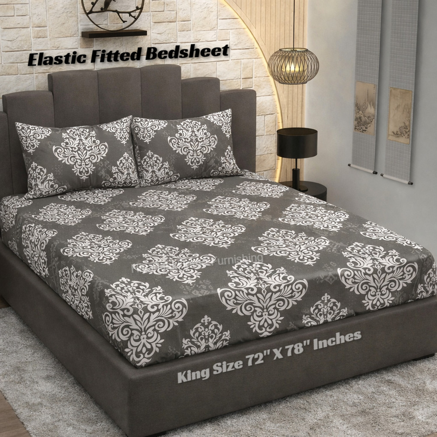 Image of HIYANSHI HOME FURNISHING Cotton King Fitted (Elastic) 250 TC Floral 1 Bedsheet with 2 Pillow Covers (72''x78'' Inches with 2 Jumbo Pillow Covers 20x30 Inches)