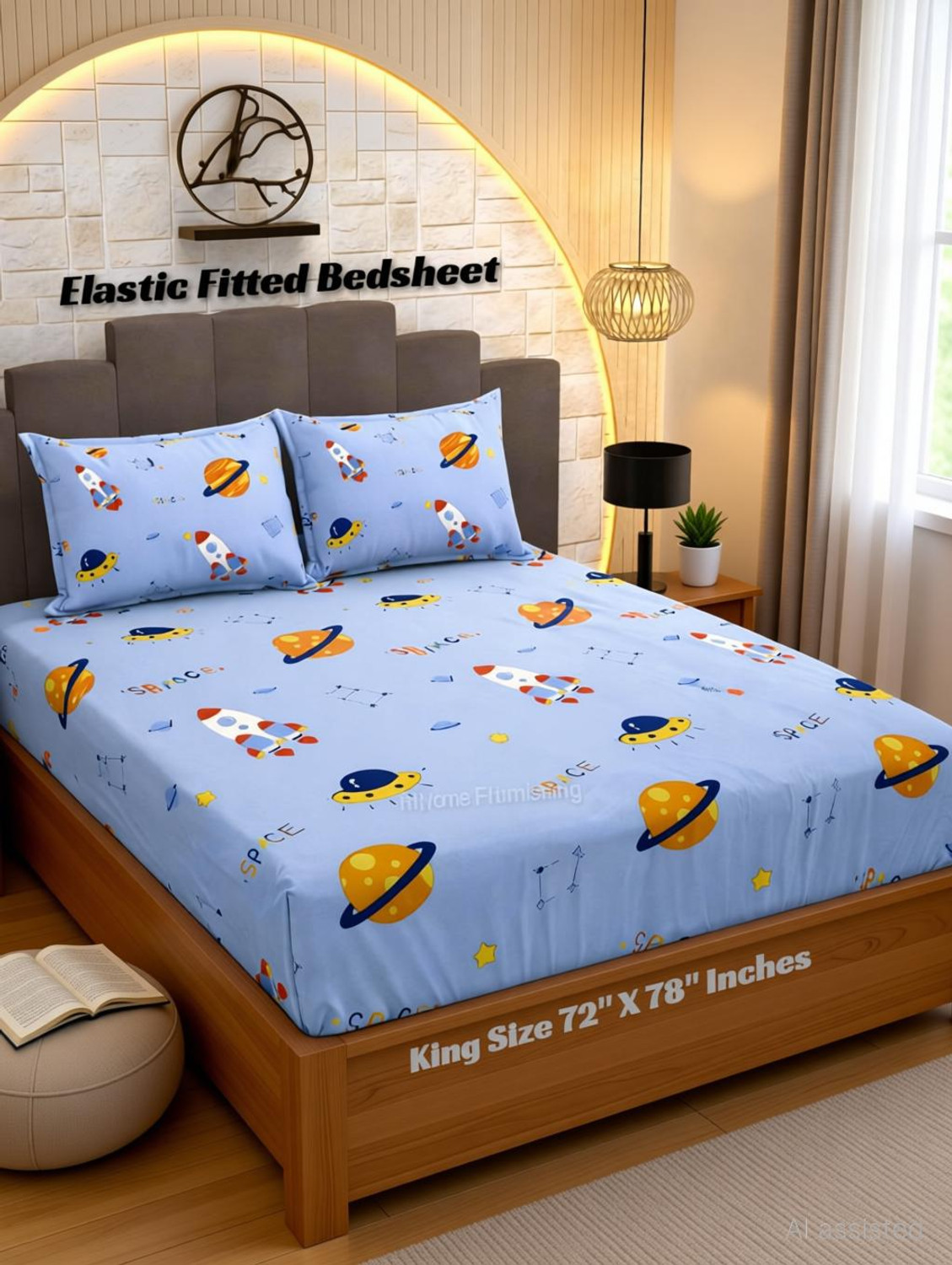 Image of HIYANSHI HOME FURNISHING Cotton King Fitted (Elastic) 250 TC Floral 1 Bedsheet with 2 Pillow Covers (72''x78'' Inches with 2 Jumbo Pillow Covers 20x30 Inches)