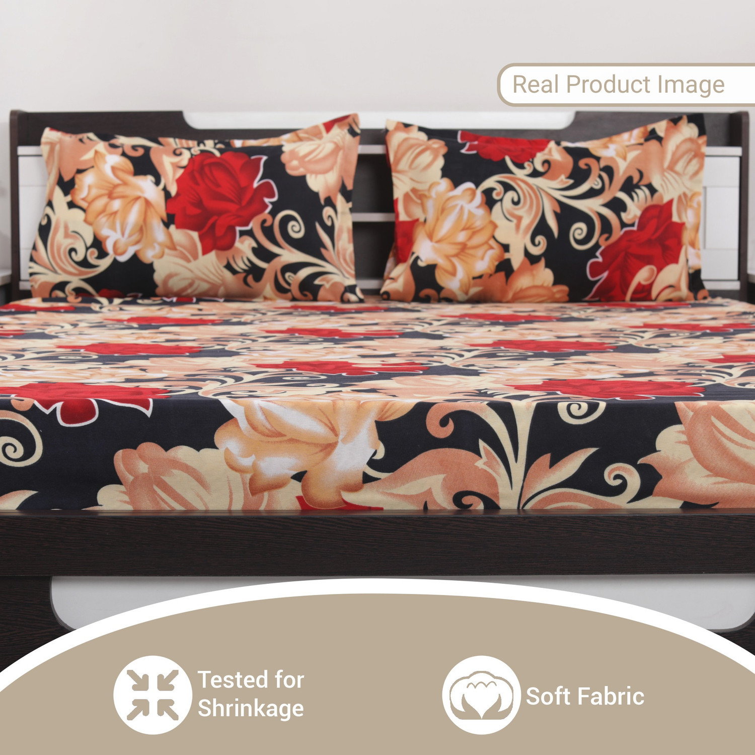 Image of Flipkart SmartBuy Microfiber Double Flat 140 TC Floral 1 Bedsheet with 2 Pillow Covers