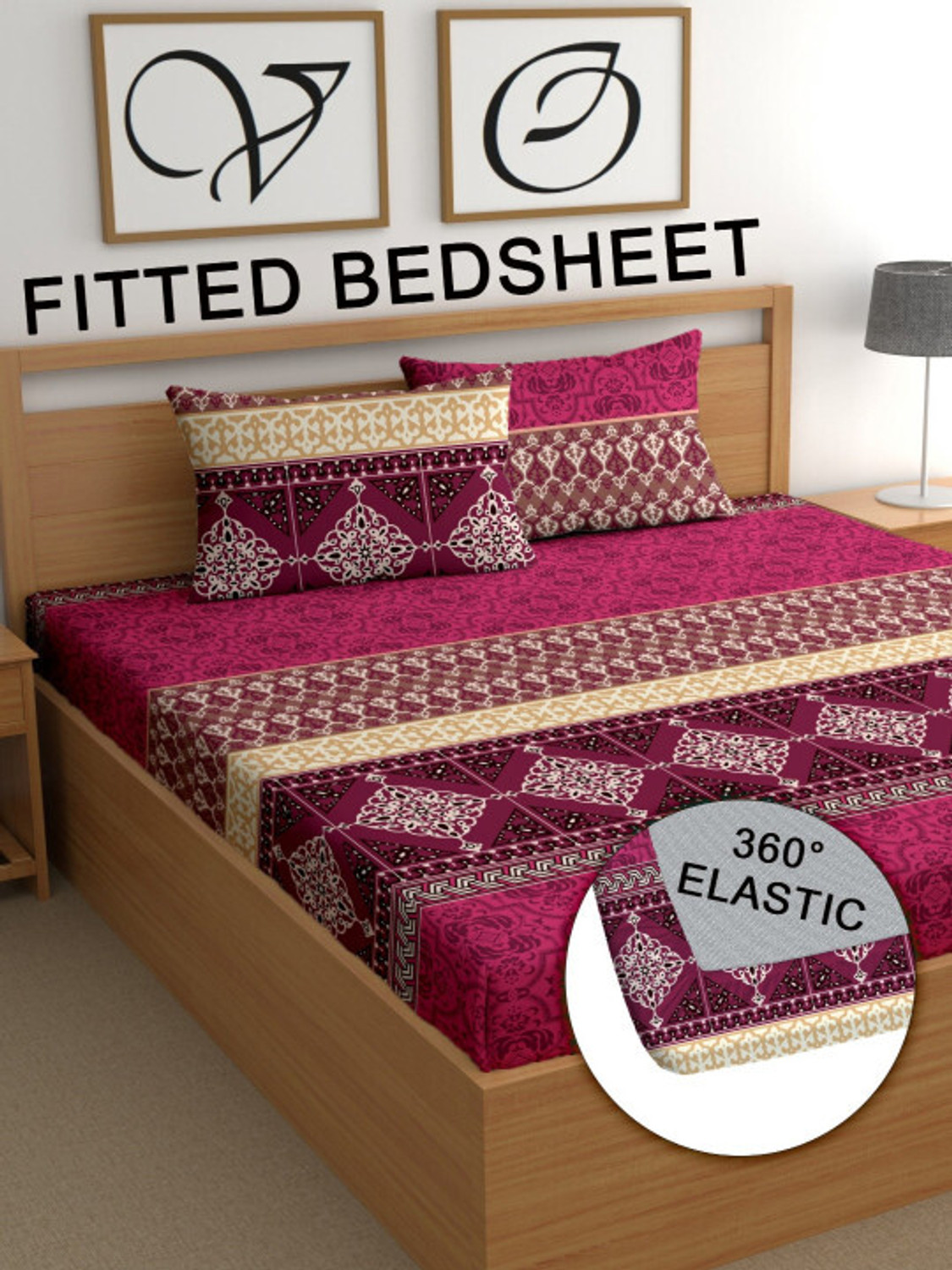 Image of Bombay Dyeing Cotton King Flat 240 TC Printed 1 Bedsheet with 2 Pillow Covers (Multicolor)