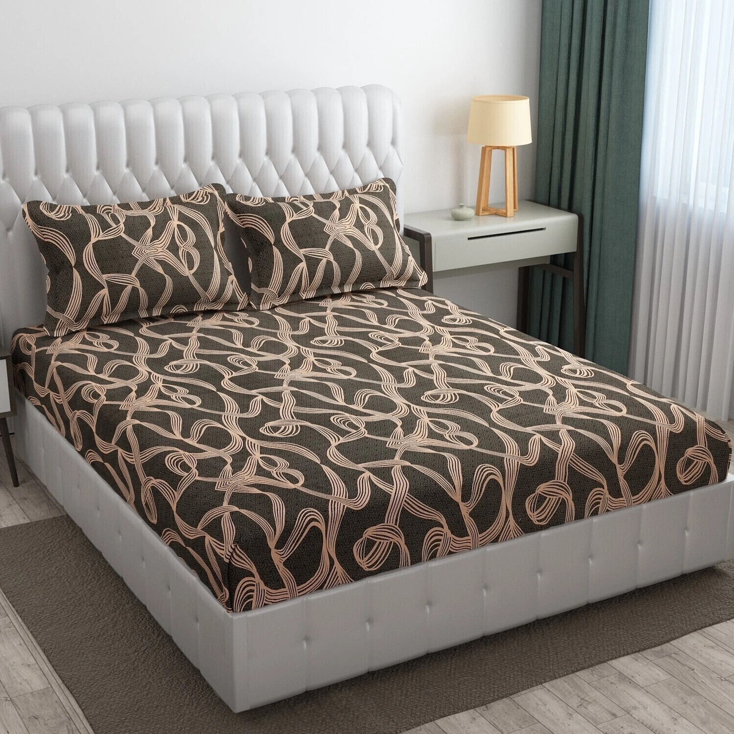Image of HIYANSHI HOME FURNISHING Cotton King Fitted (Elastic) 250 TC Floral 1 Bedsheet with 2 Pillow Covers (72''x78'' Inches with 2 Jumbo Pillow Covers 20x30 Inches)