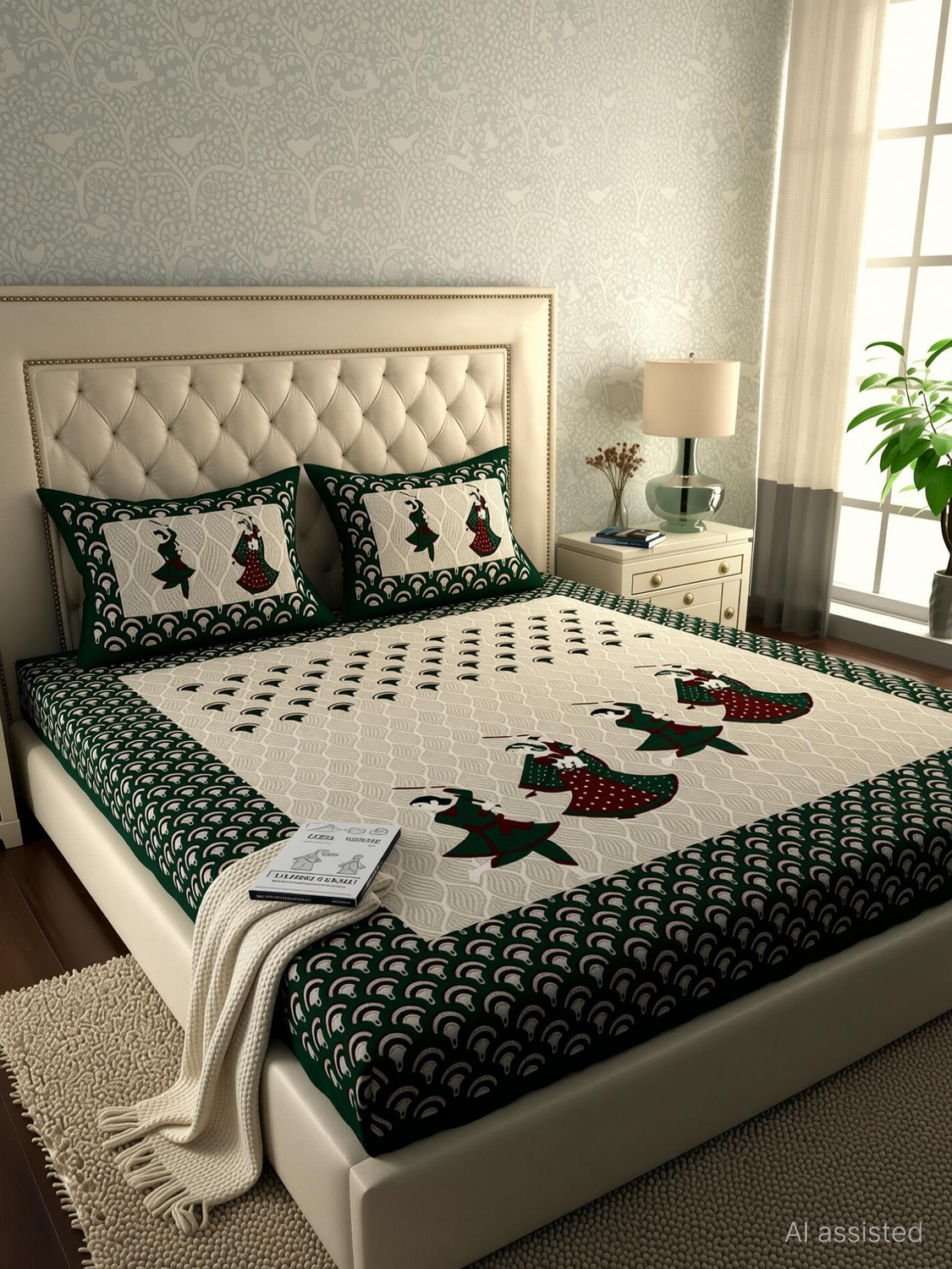 LA VERNE 104 TC Cotton Double Jaipuri Prints Flat Bedsheet