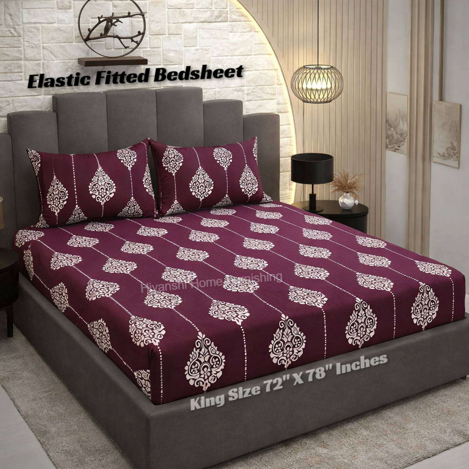 Image of HIYANSHI HOME FURNISHING Cotton King Fitted (Elastic) 250 TC Floral 1 Bedsheet with 2 Pillow Covers (72''x78'' Inches with 2 Jumbo Pillow Covers 20x30 Inches)