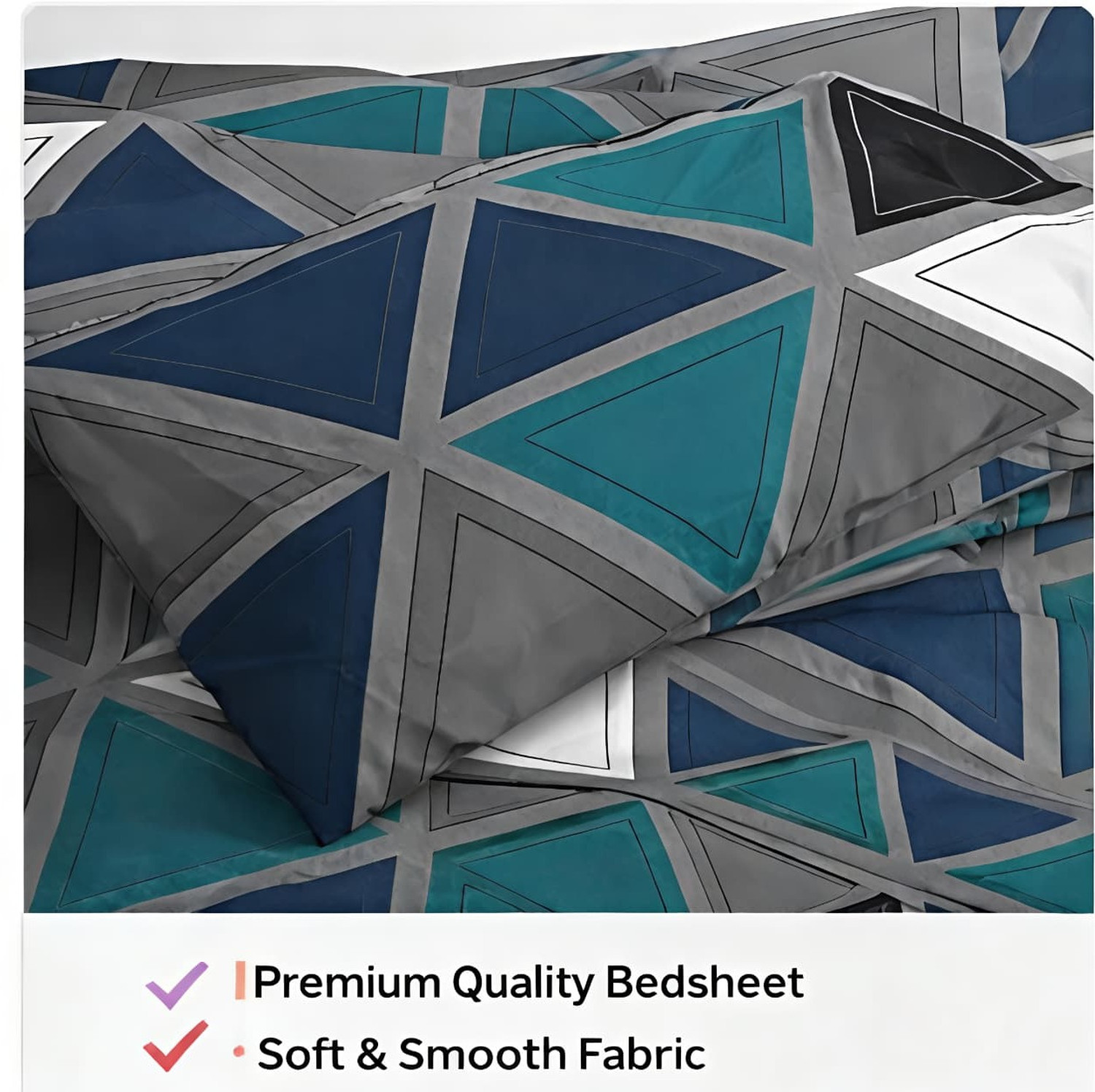 Image of PLANO Cotton Double, King Flat 250 TC Geometric 1 Bedsheet with 2 Cushion Covers (Multicolor)