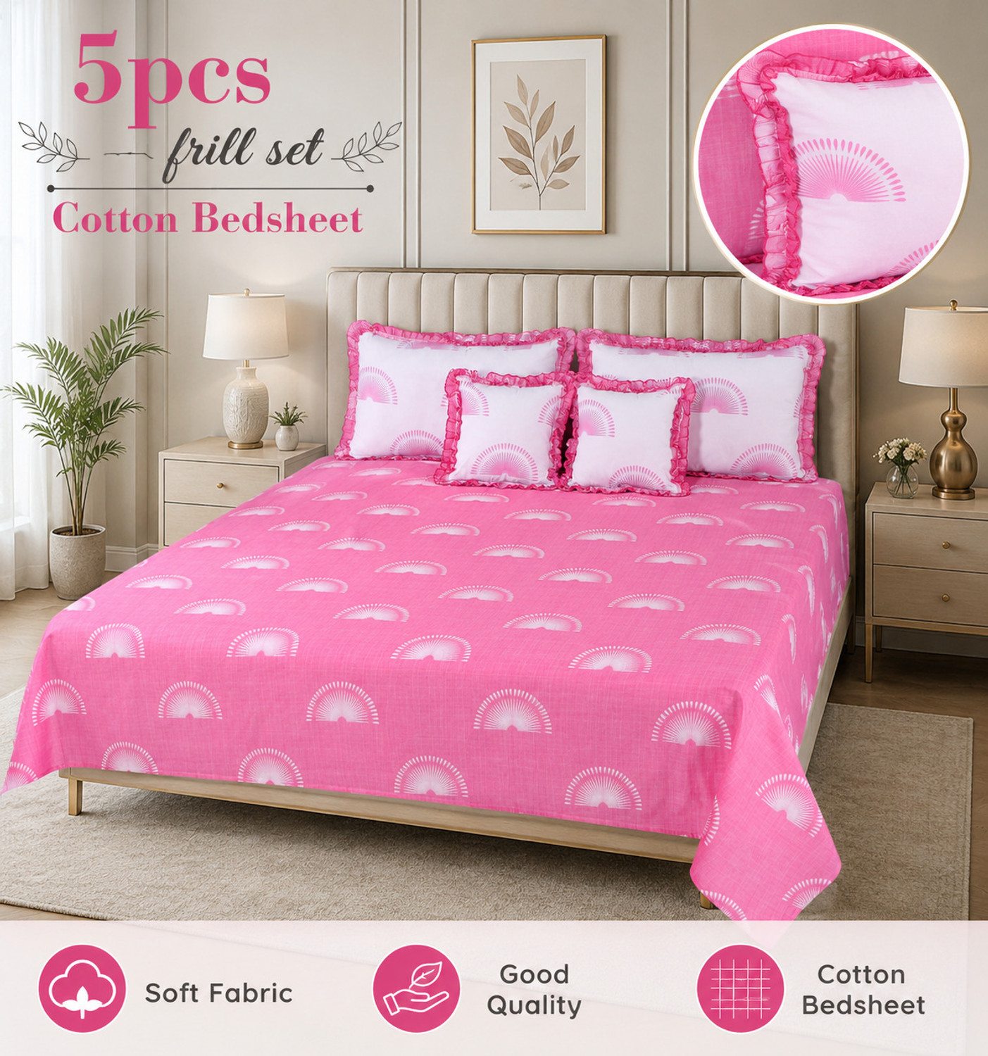 Image of Bombay Dyeing Cotton King Flat 240 TC Printed 1 Bedsheet with 2 Pillow Covers (Multicolor)
