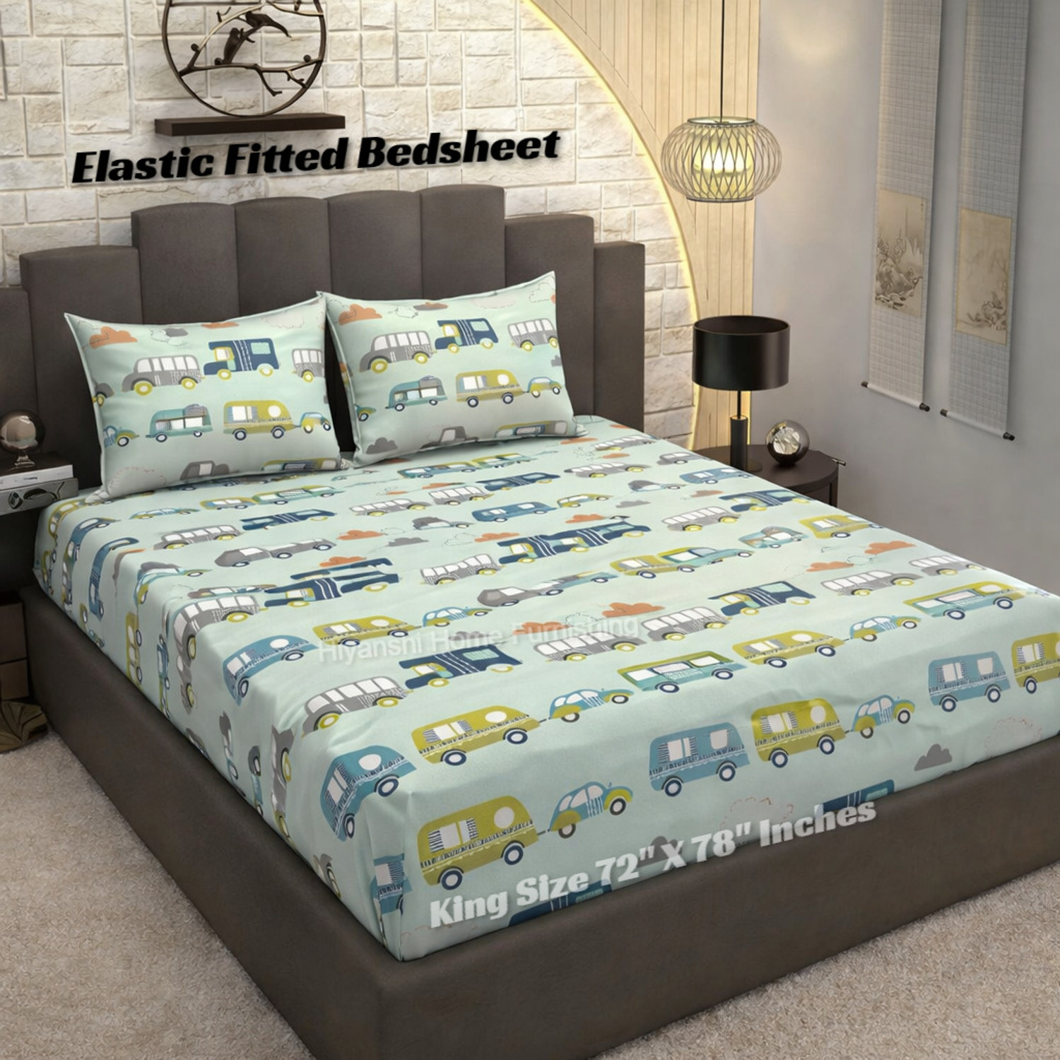Image of HIYANSHI HOME FURNISHING Cotton King Fitted (Elastic) 250 TC Floral 1 Bedsheet with 2 Pillow Covers (72''x78'' Inches with 2 Jumbo Pillow Covers 20x30 Inches)