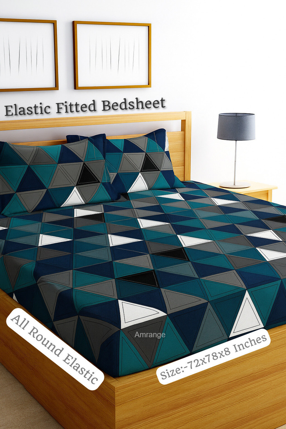 Image of PLANO Cotton Double, King Flat 250 TC Geometric 1 Bedsheet with 2 Cushion Covers (Multicolor)