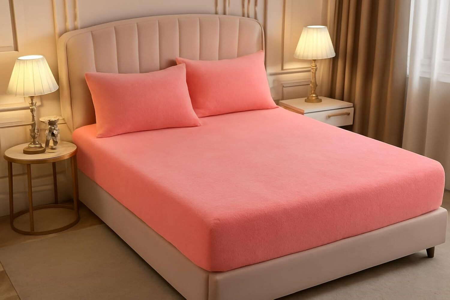 Image of Home Sazawat Fleece King Fitted (Elastic) 250 TC Solid 1 Bedsheet with 2 Pillow Covers (Coffee)