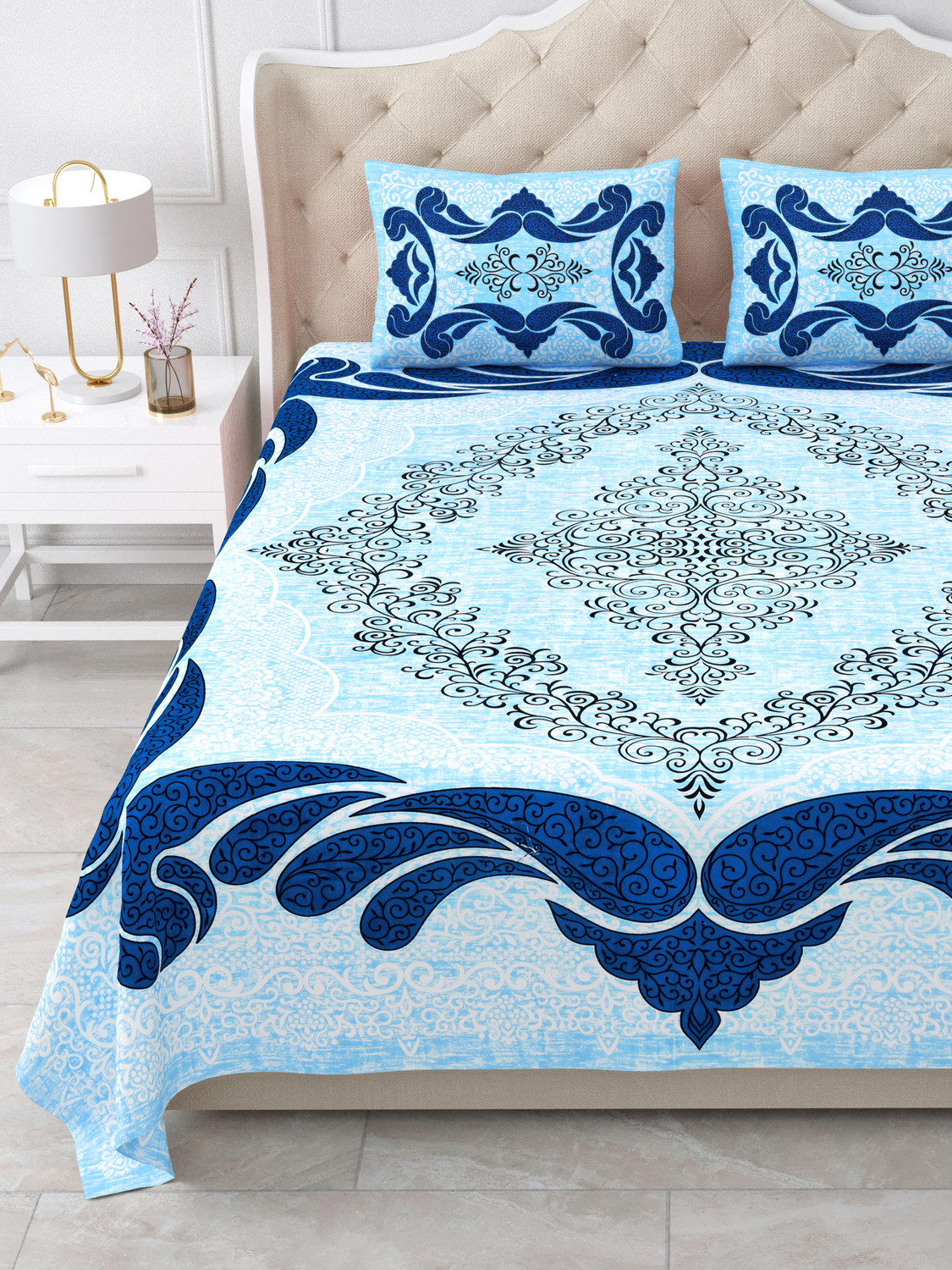 Image of Bombay Dyeing Cotton King Flat 240 TC Printed 1 Bedsheet with 2 Pillow Covers (Multicolor)