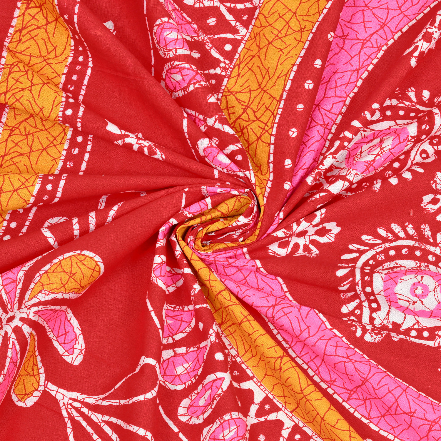 Image of Cosito Cotton Double Flat 144 TC Jaipuri Prints 1 Bedsheet with 2 Pillow Covers (Red)
