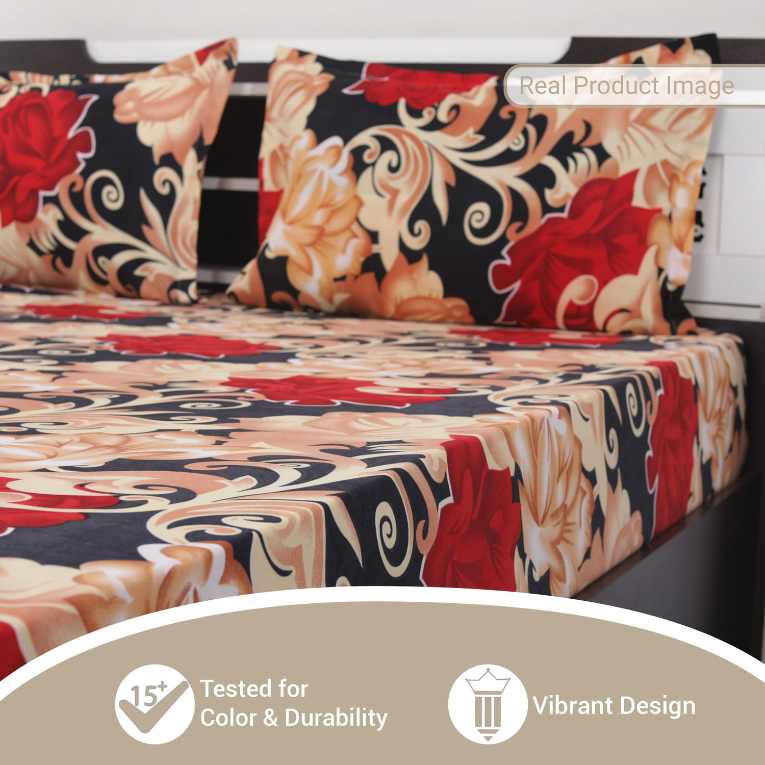 Image of Flipkart SmartBuy Microfiber Double Flat 140 TC Floral 1 Bedsheet with 2 Pillow Covers