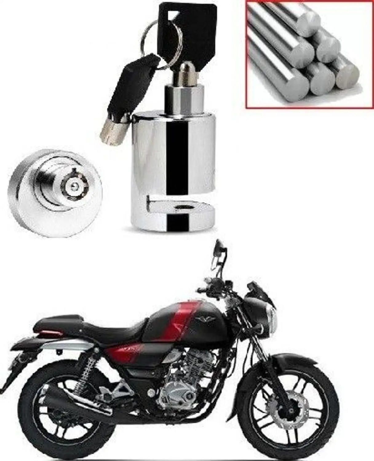 Image of Vtrust Petrol Tank Lock Set for Platina BS4, Discover BS4 Key Switch Lock (Silver)