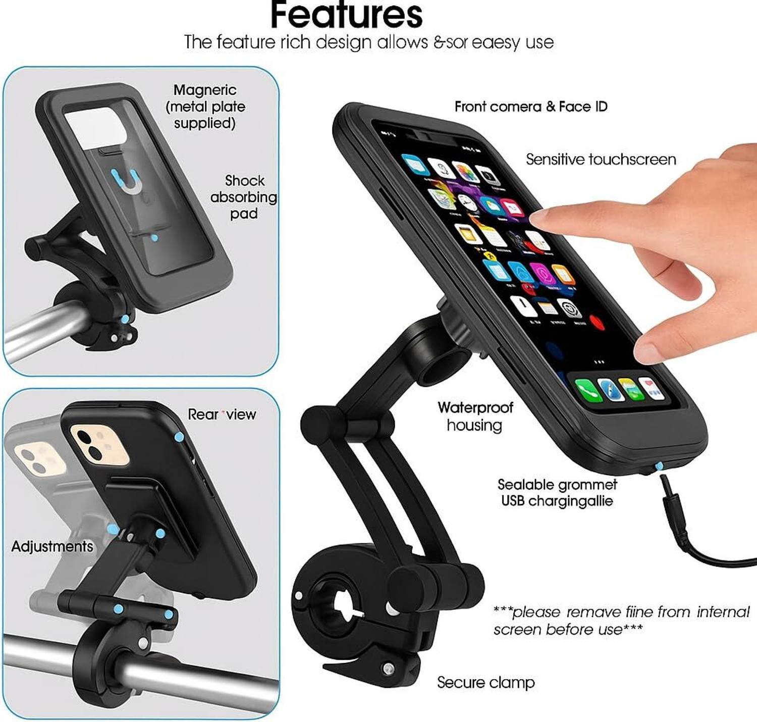 Image of Gentle e kart 360 Rotation Waterproof Bike Phone Mount, Universal Motorcycle & Bicycle Bike Mobile Holder (Black)