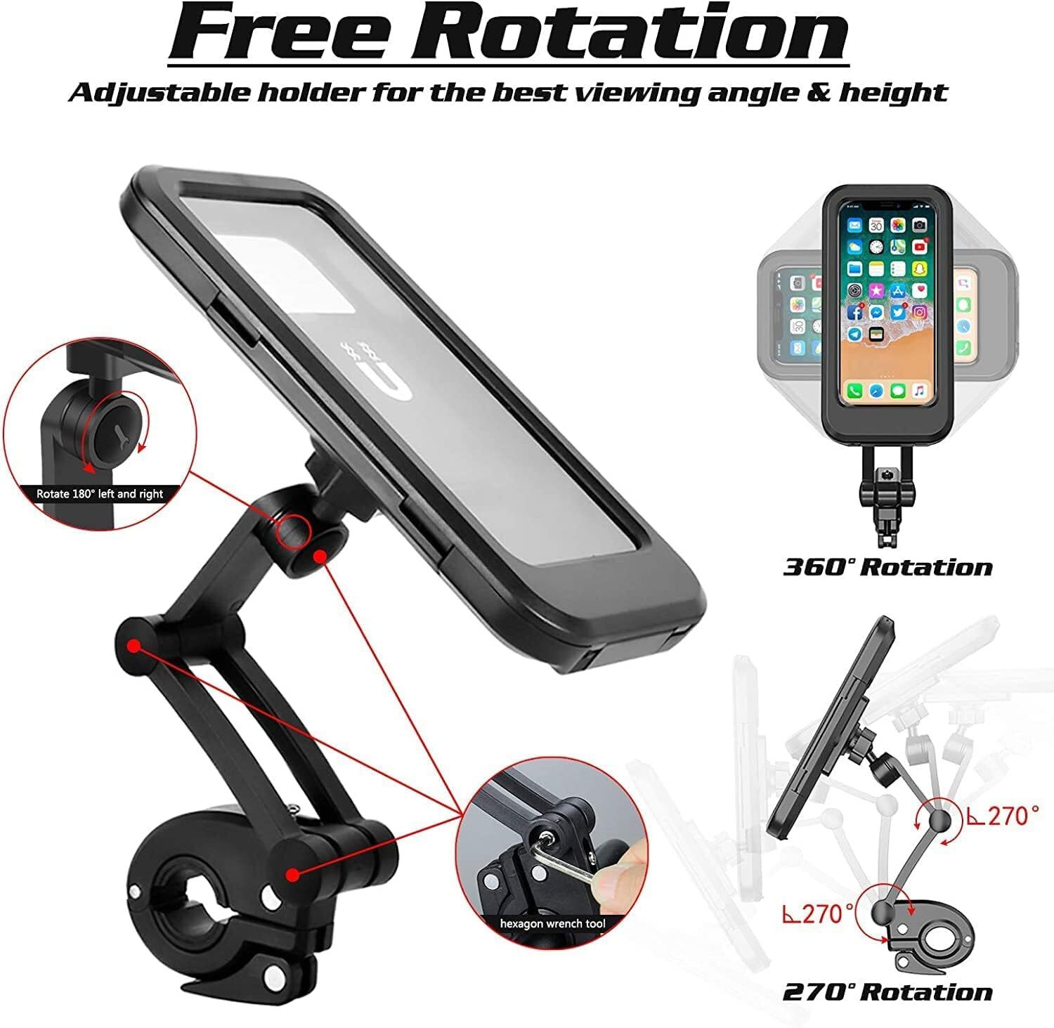 Image of Gentle e kart 360 Rotation Waterproof Bike Phone Mount, Universal Motorcycle & Bicycle Bike Mobile Holder (Black)