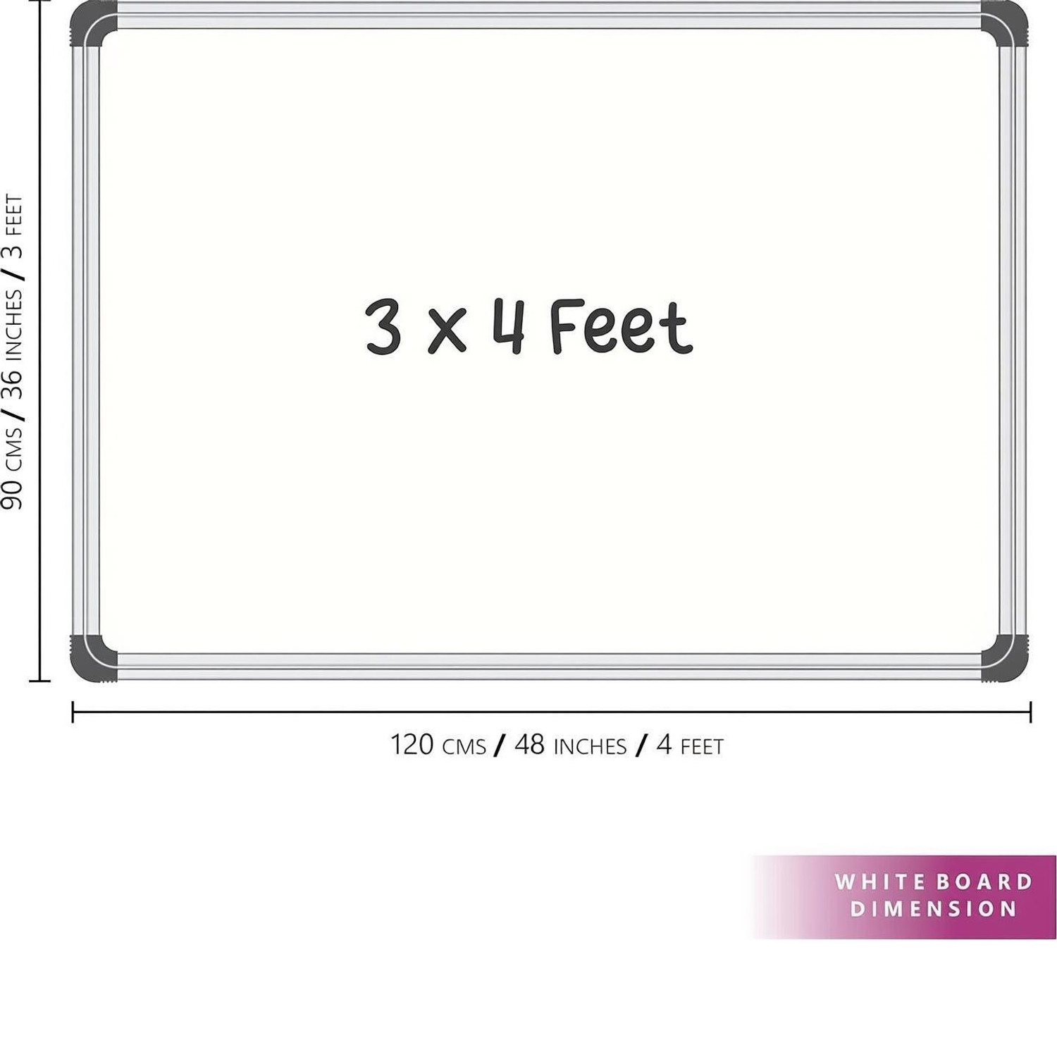 Smartix 3x4 Feet Whiteboard Non-Magnetic Double Sided Whiteboard and C