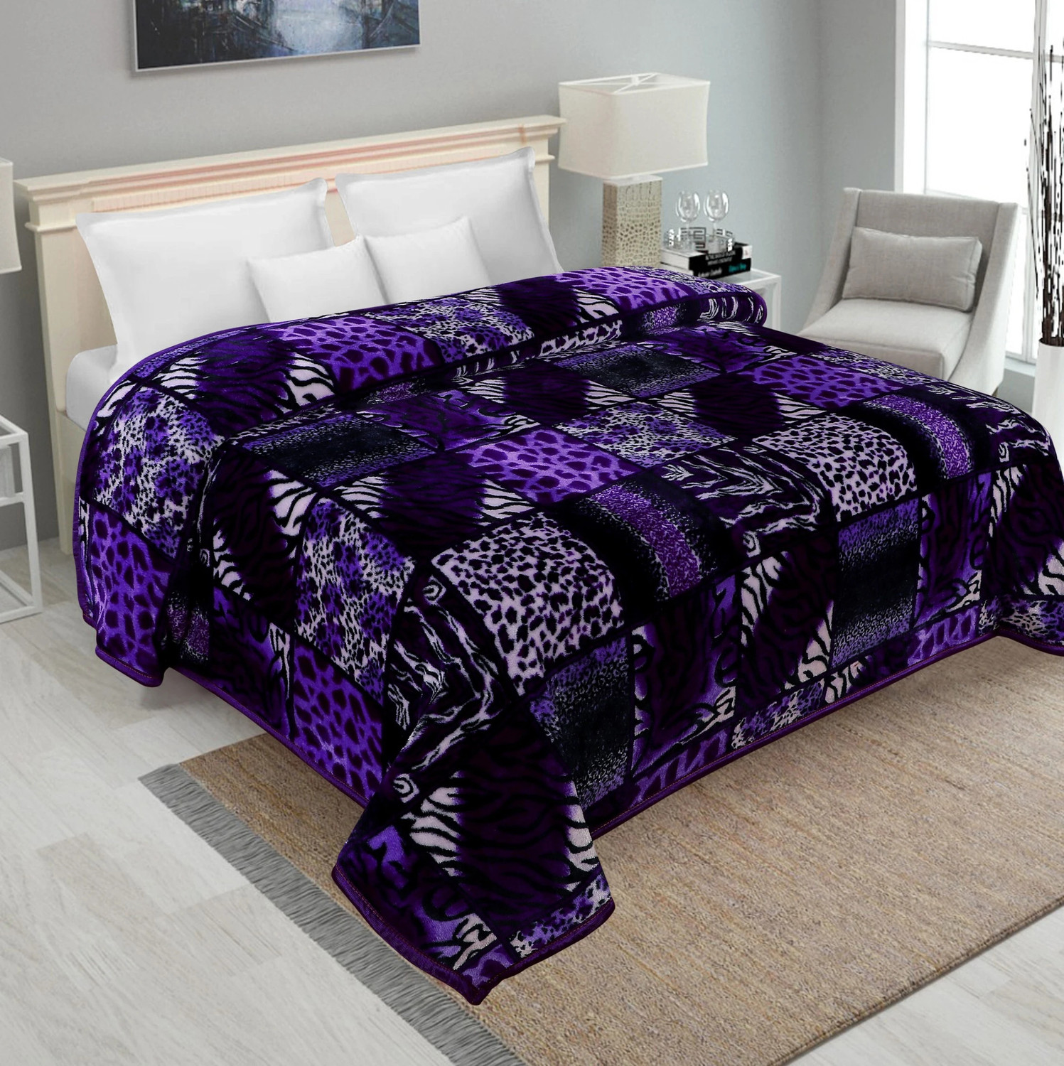 IWS Printed Double Mink Blanket  (Microfiber, Purple)