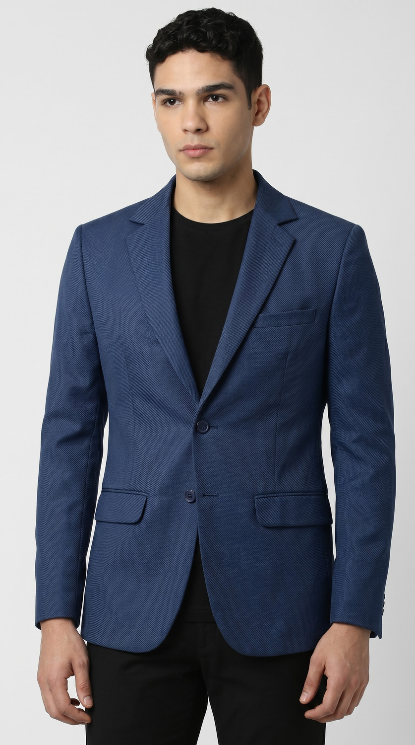 Image of RAJENDERANI Men Solid Single Breasted Formal Blazer (Dark Blue)