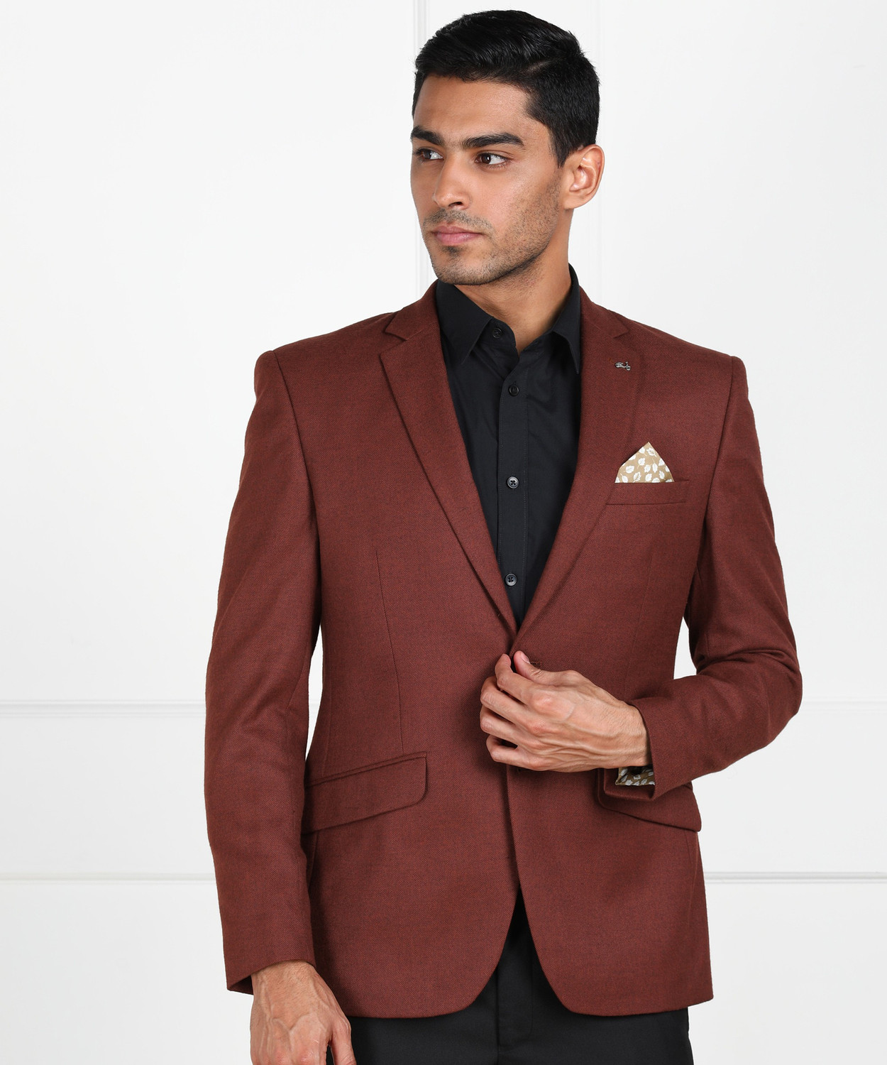 PARK AVENUE Solid Single Breasted Formal Men Blazer Brown